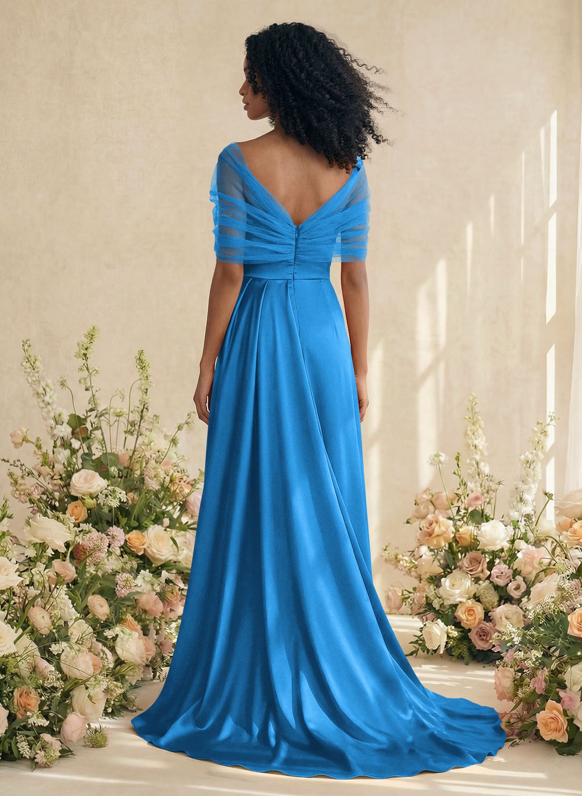 Trumpet/Mermaid Off-The-Shoulder Satin/Tulle Bridesmaid Dresses With Split Front, product image 35