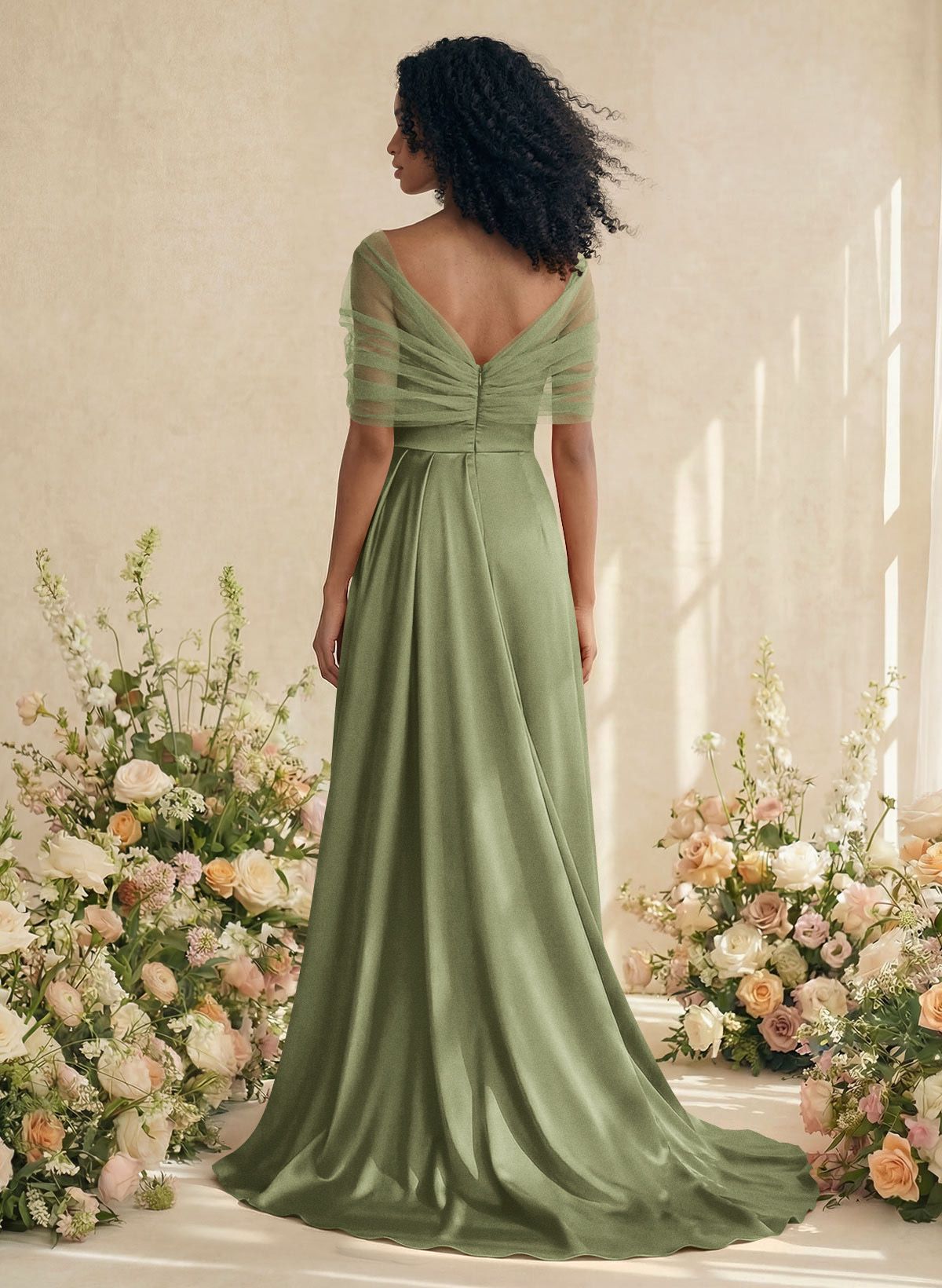 Trumpet/Mermaid Off-The-Shoulder Satin/Tulle Bridesmaid Dresses With Split Front, product image 239