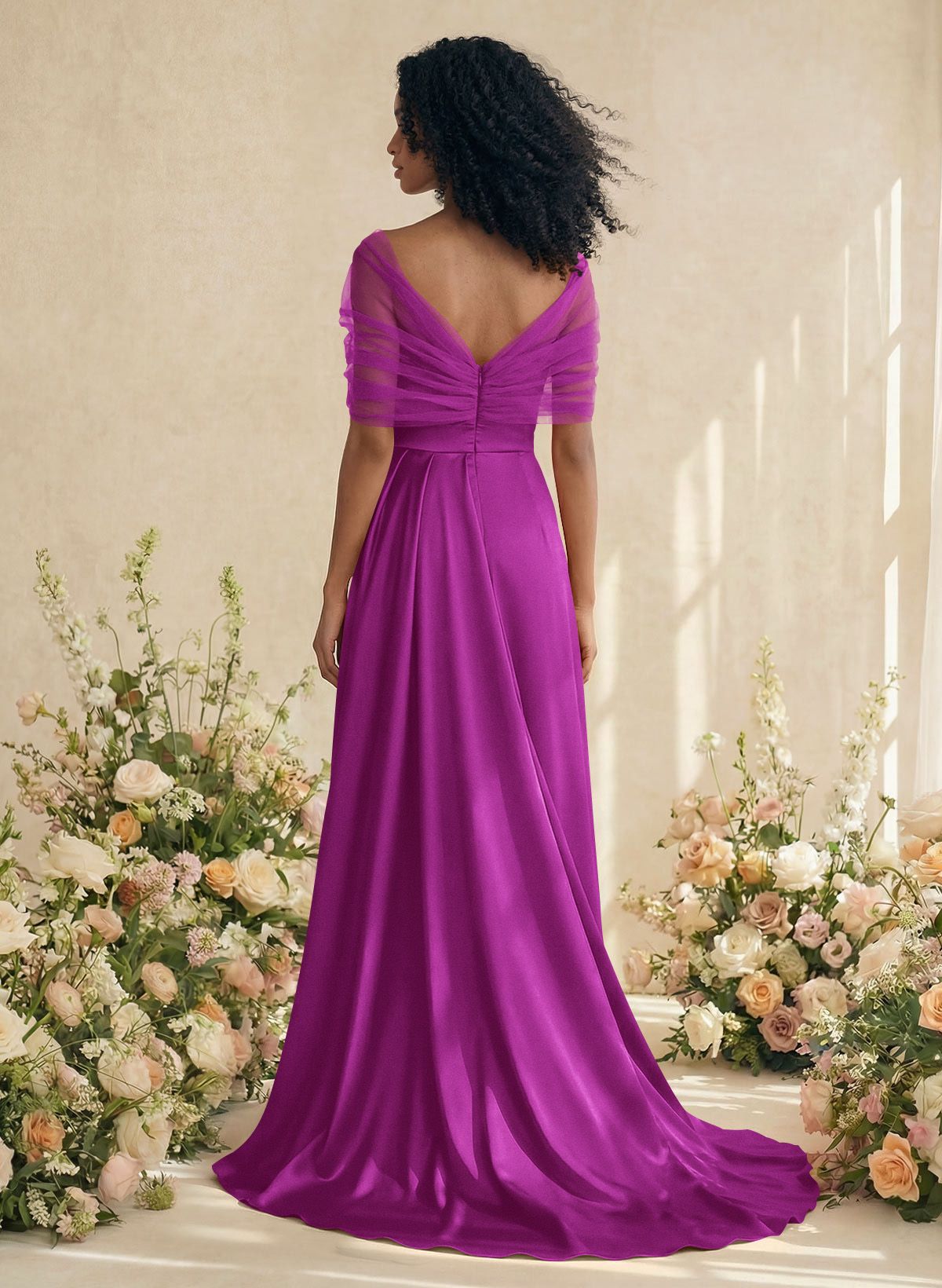 Trumpet/Mermaid Off-The-Shoulder Satin/Tulle Bridesmaid Dresses With Split Front, product image 143