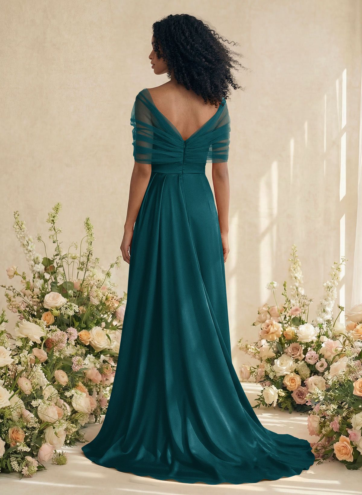 Trumpet/Mermaid Off-The-Shoulder Satin/Tulle Bridesmaid Dresses With Split Front, product image 163