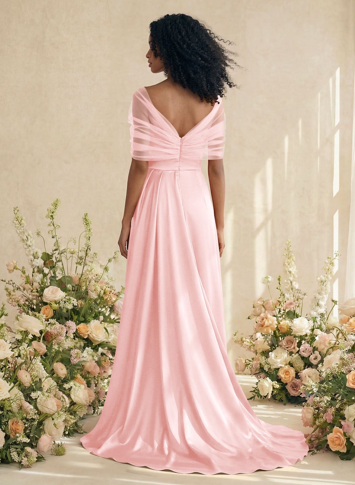 Trumpet/Mermaid Off-The-Shoulder Satin/Tulle Bridesmaid Dresses With Split Front, product image 95