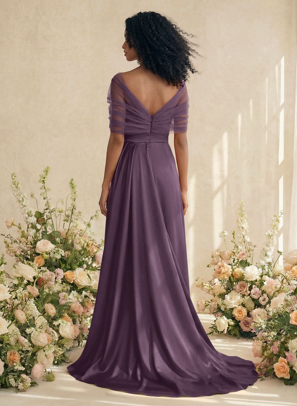 Trumpet/Mermaid Off-The-Shoulder Satin/Tulle Bridesmaid Dresses With Split Front, product image 235