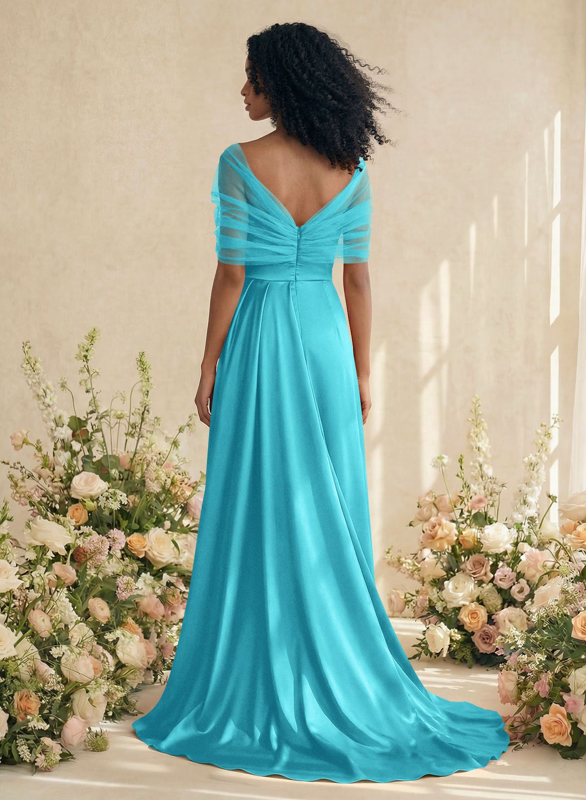 Trumpet/Mermaid Off-The-Shoulder Satin/Tulle Bridesmaid Dresses With Split Front, product image 39