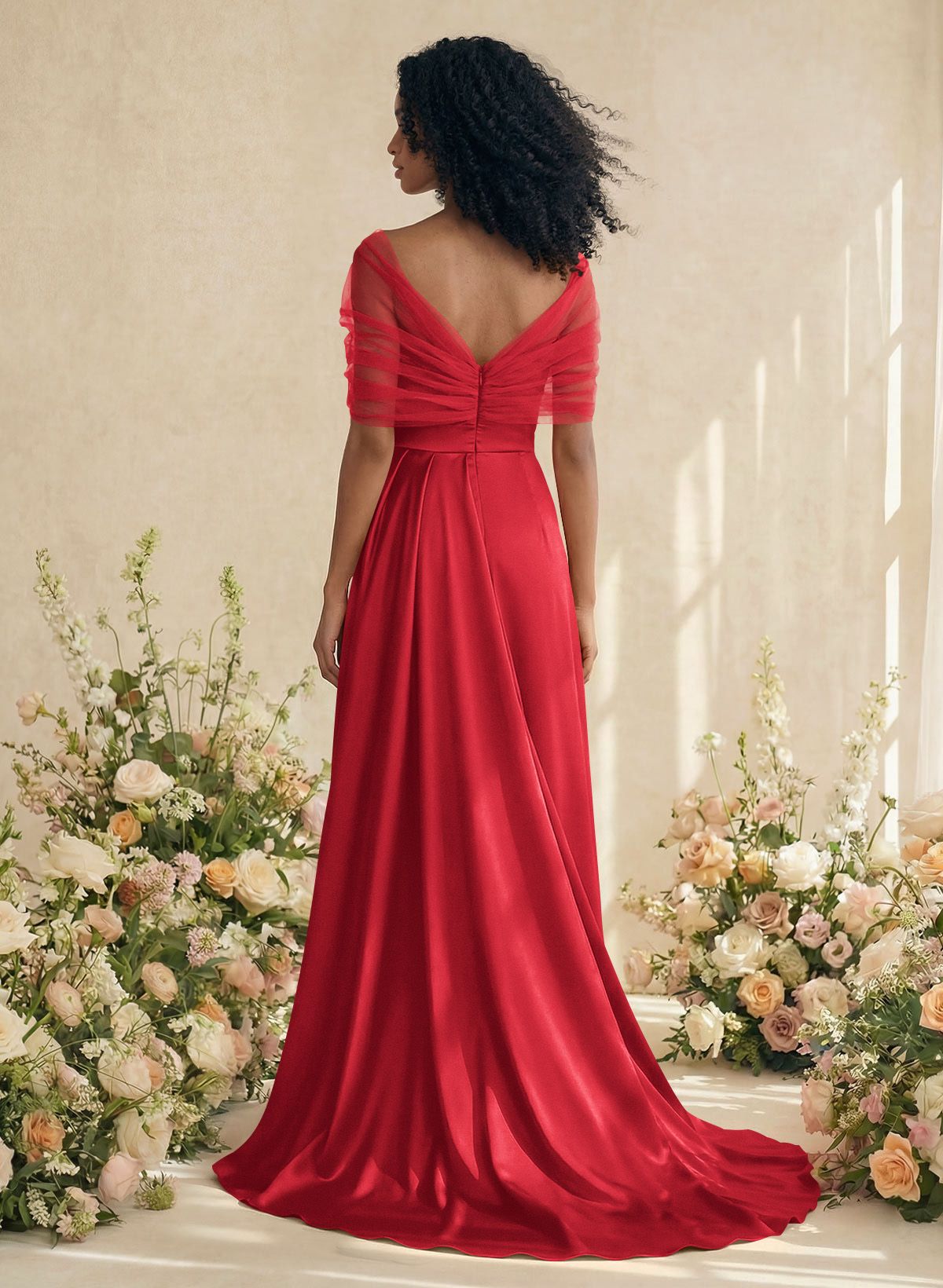 Trumpet/Mermaid Off-The-Shoulder Satin/Tulle Bridesmaid Dresses With Split Front, product image 71