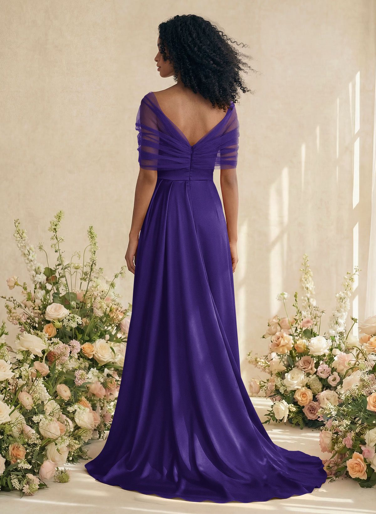Trumpet/Mermaid Off-The-Shoulder Satin/Tulle Bridesmaid Dresses With Split Front, product image 151
