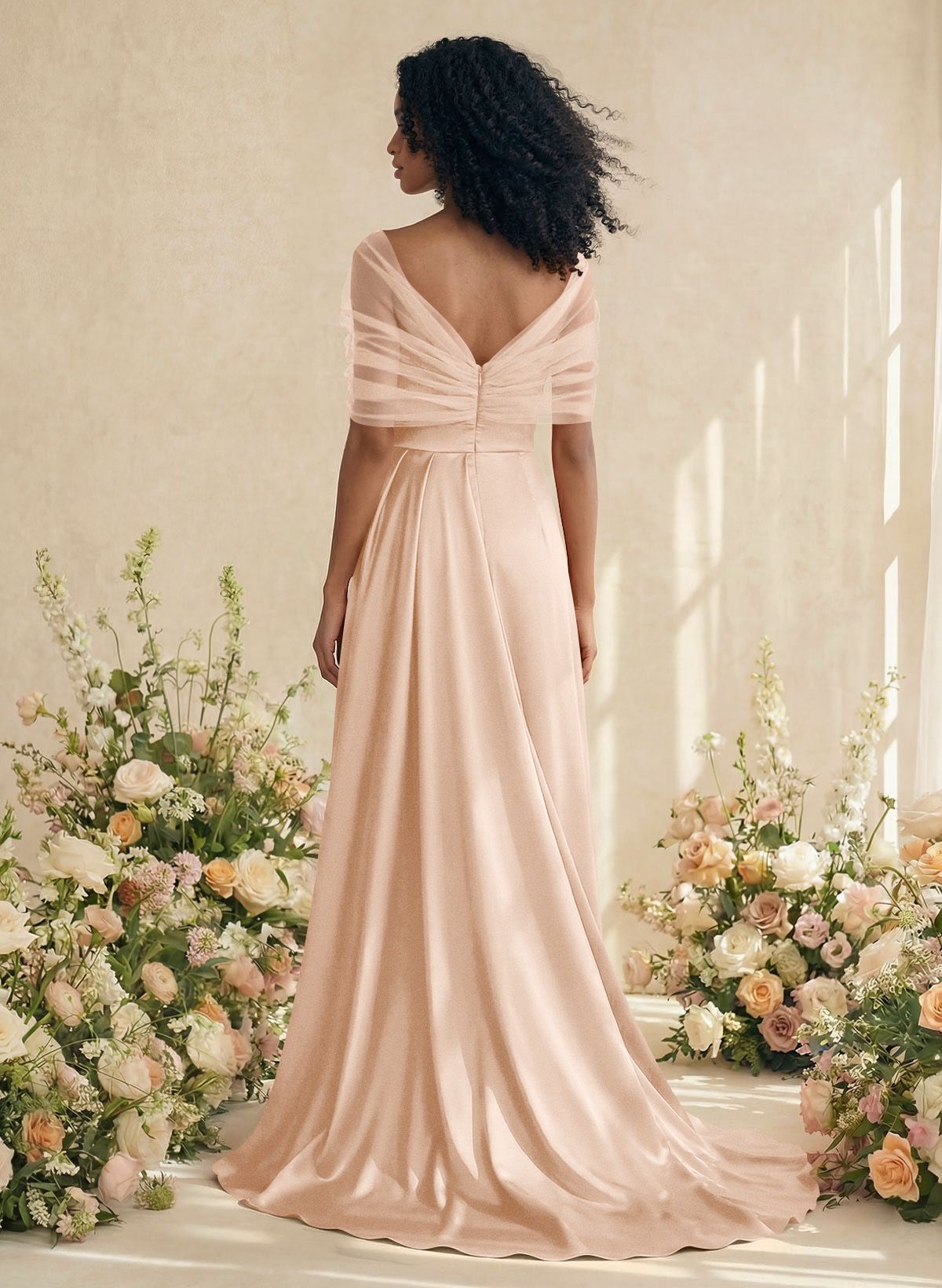 Trumpet/Mermaid Off-The-Shoulder Satin/Tulle Bridesmaid Dresses With Split Front, product image 251