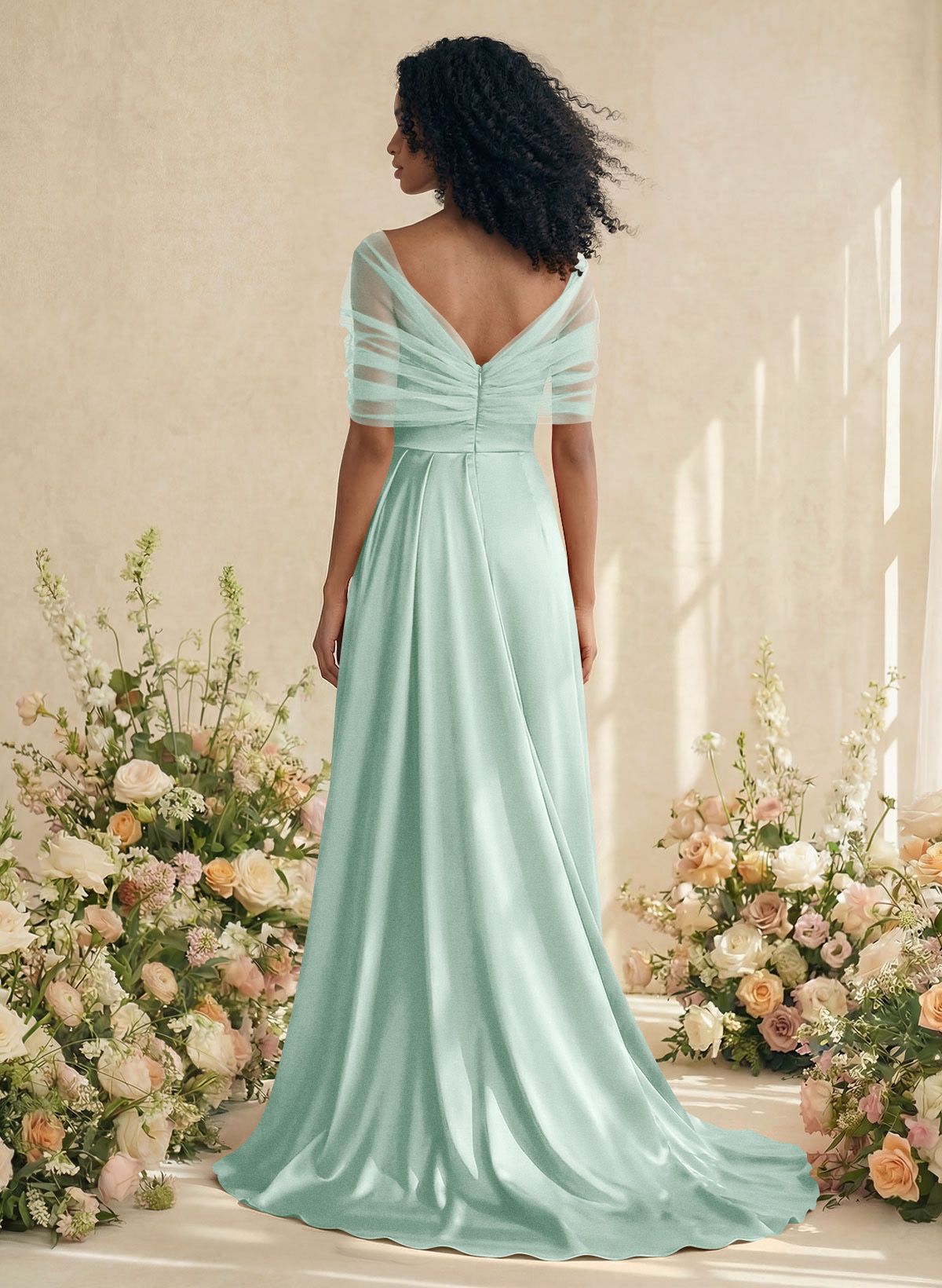 Trumpet/Mermaid Off-The-Shoulder Satin/Tulle Bridesmaid Dresses With Split Front, product image 175