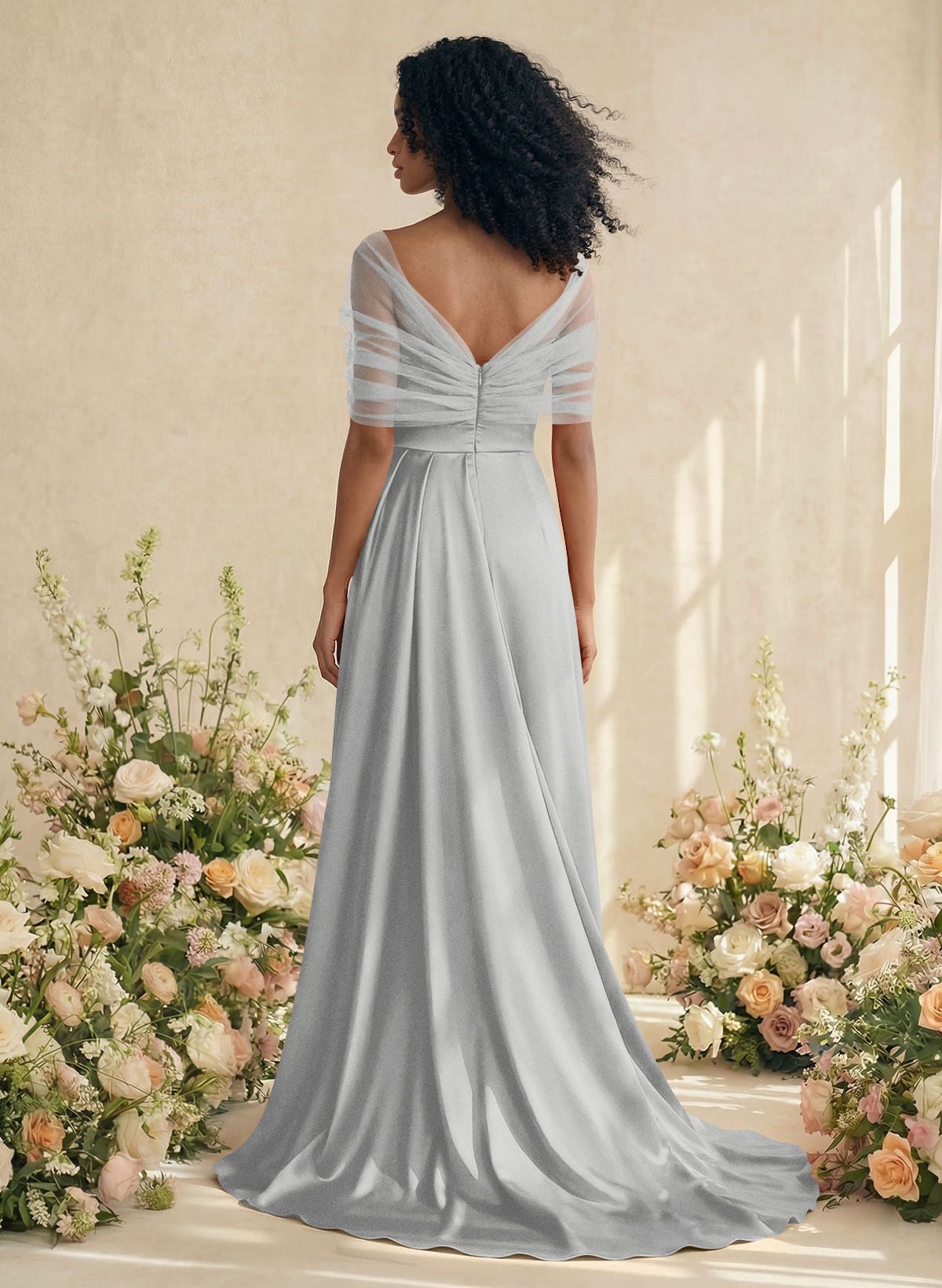 Trumpet/Mermaid Off-The-Shoulder Satin/Tulle Bridesmaid Dresses With Split Front, product image 219