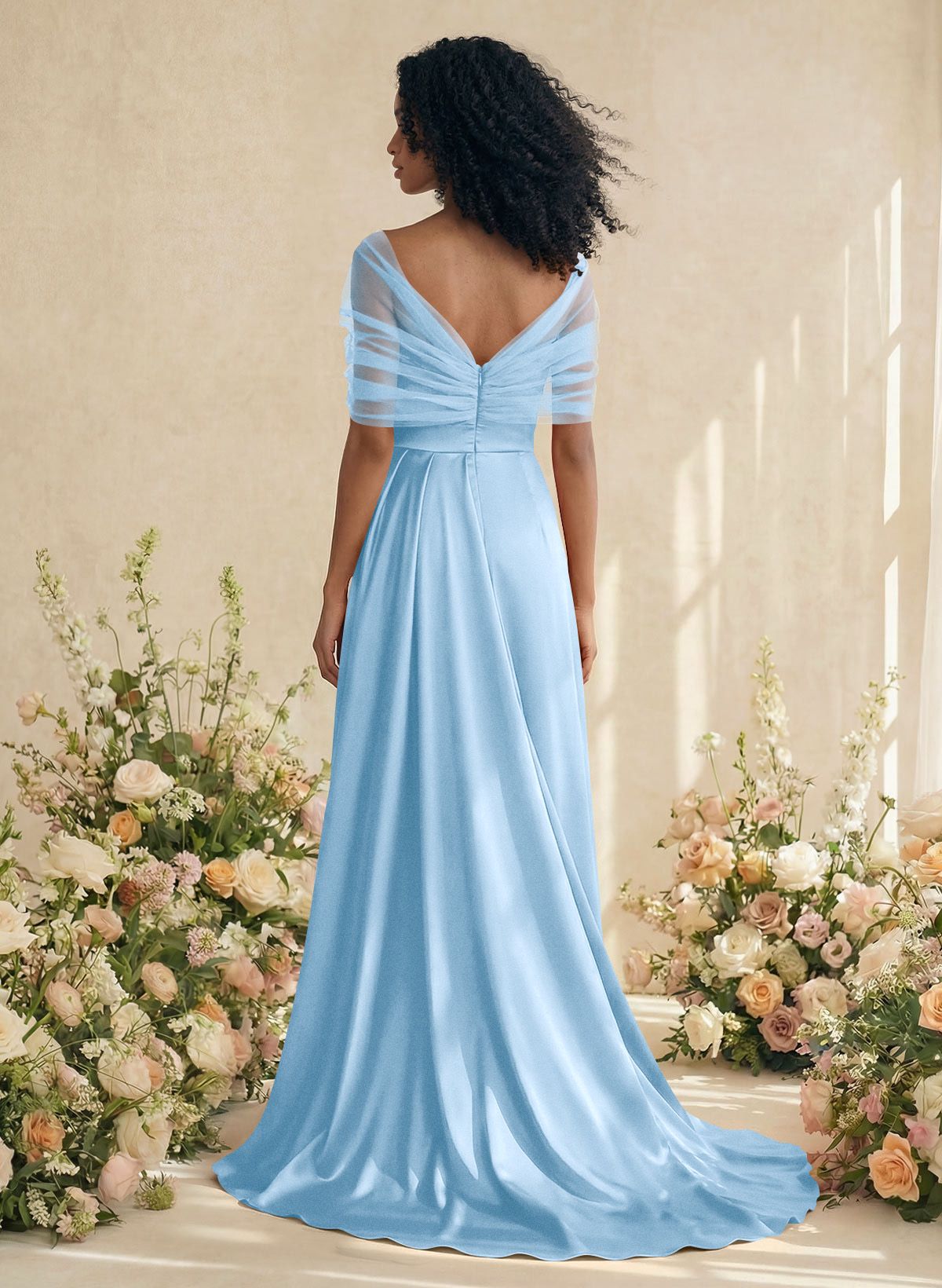 Trumpet/Mermaid Off-The-Shoulder Satin/Tulle Bridesmaid Dresses With Split Front, product image 47