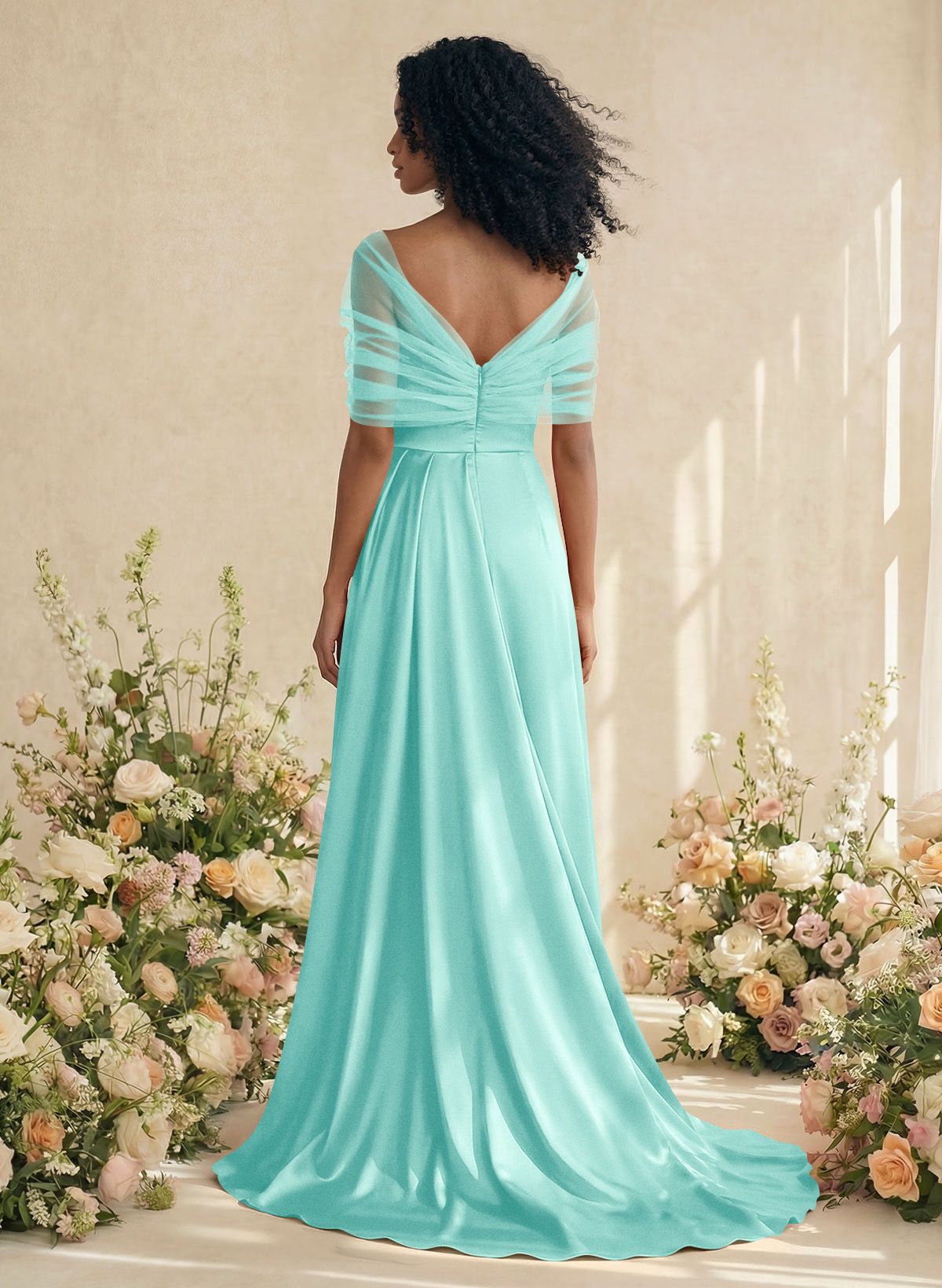 Trumpet/Mermaid Off-The-Shoulder Satin/Tulle Bridesmaid Dresses With Split Front, product image 183