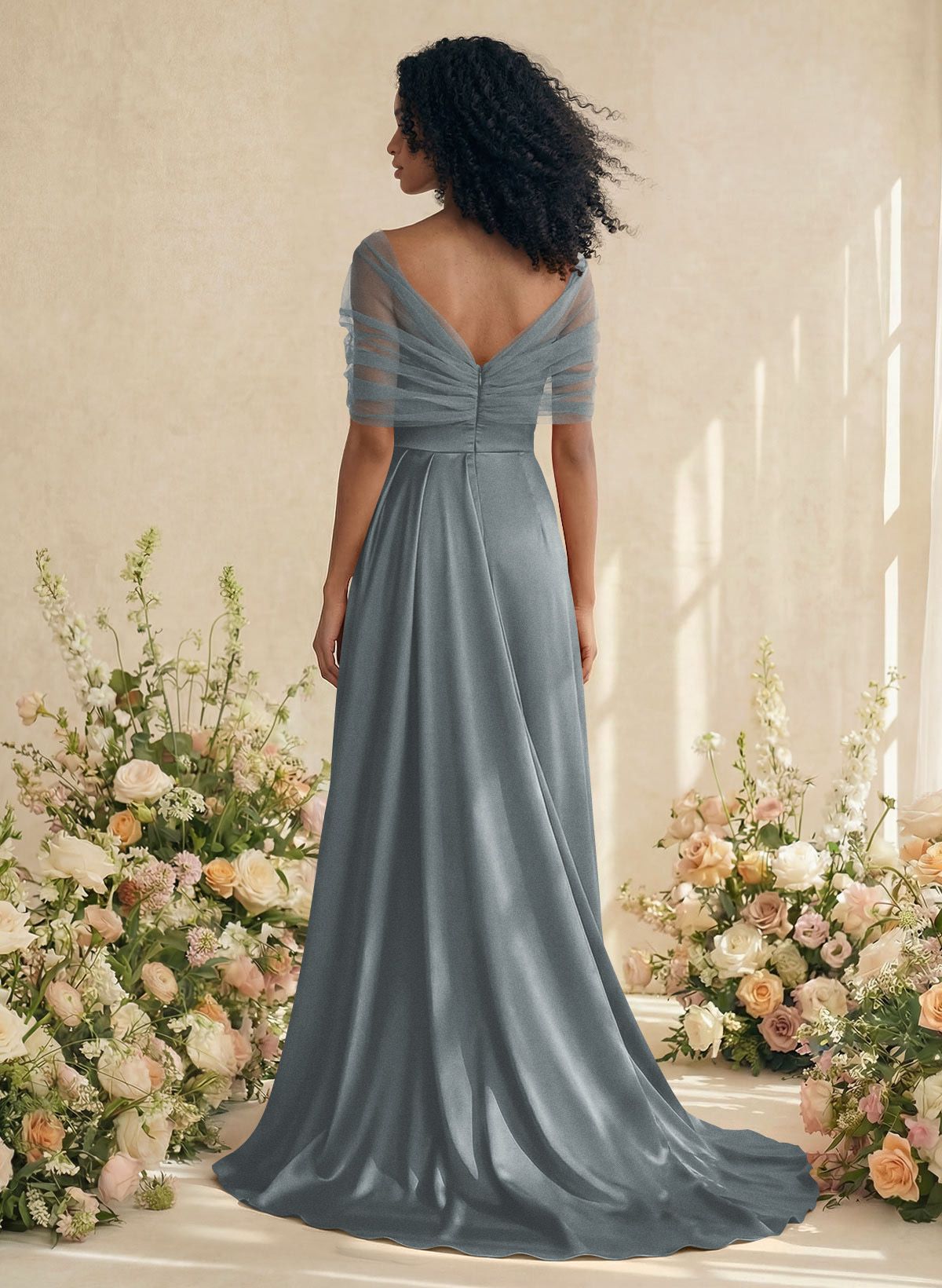 Trumpet/Mermaid Off-The-Shoulder Satin/Tulle Bridesmaid Dresses With Split Front, product image 223