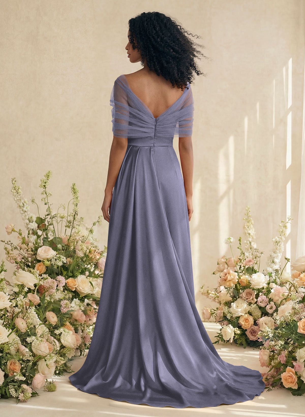 Trumpet/Mermaid Off-The-Shoulder Satin/Tulle Bridesmaid Dresses With Split Front, product image 23
