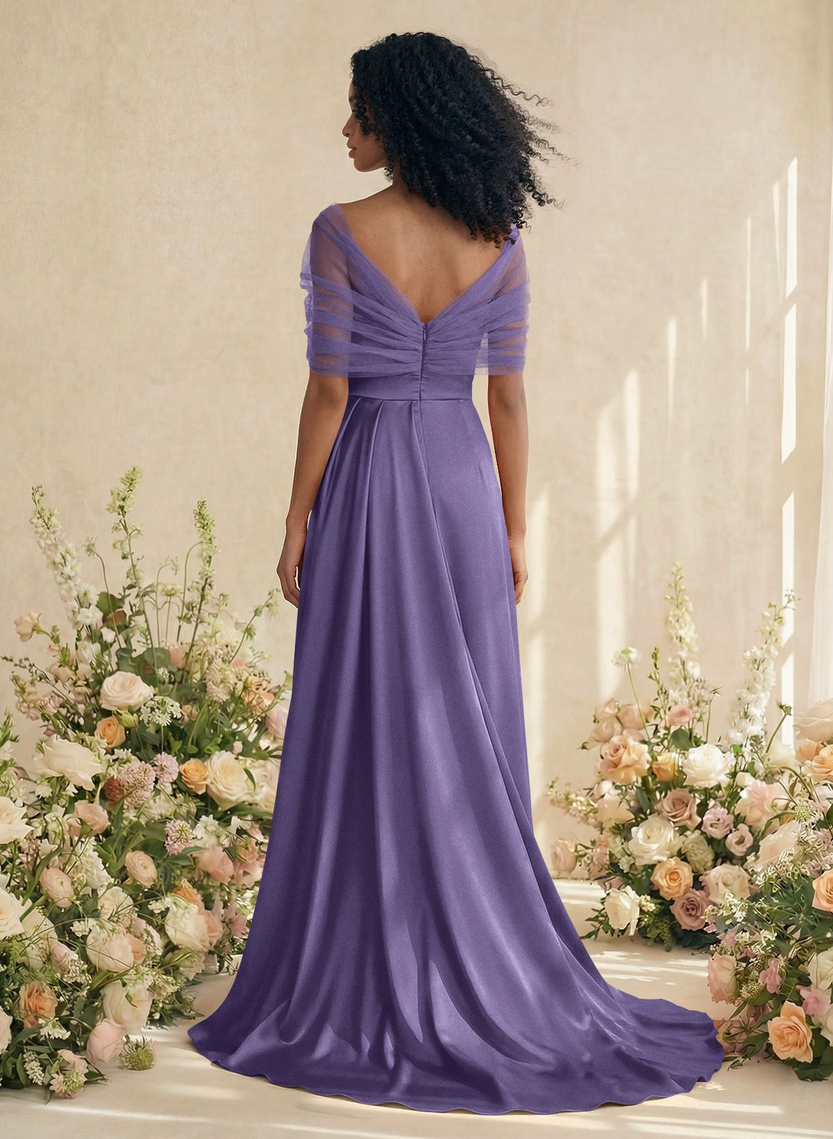Trumpet/Mermaid Off-The-Shoulder Satin/Tulle Bridesmaid Dresses With Split Front, product image 135