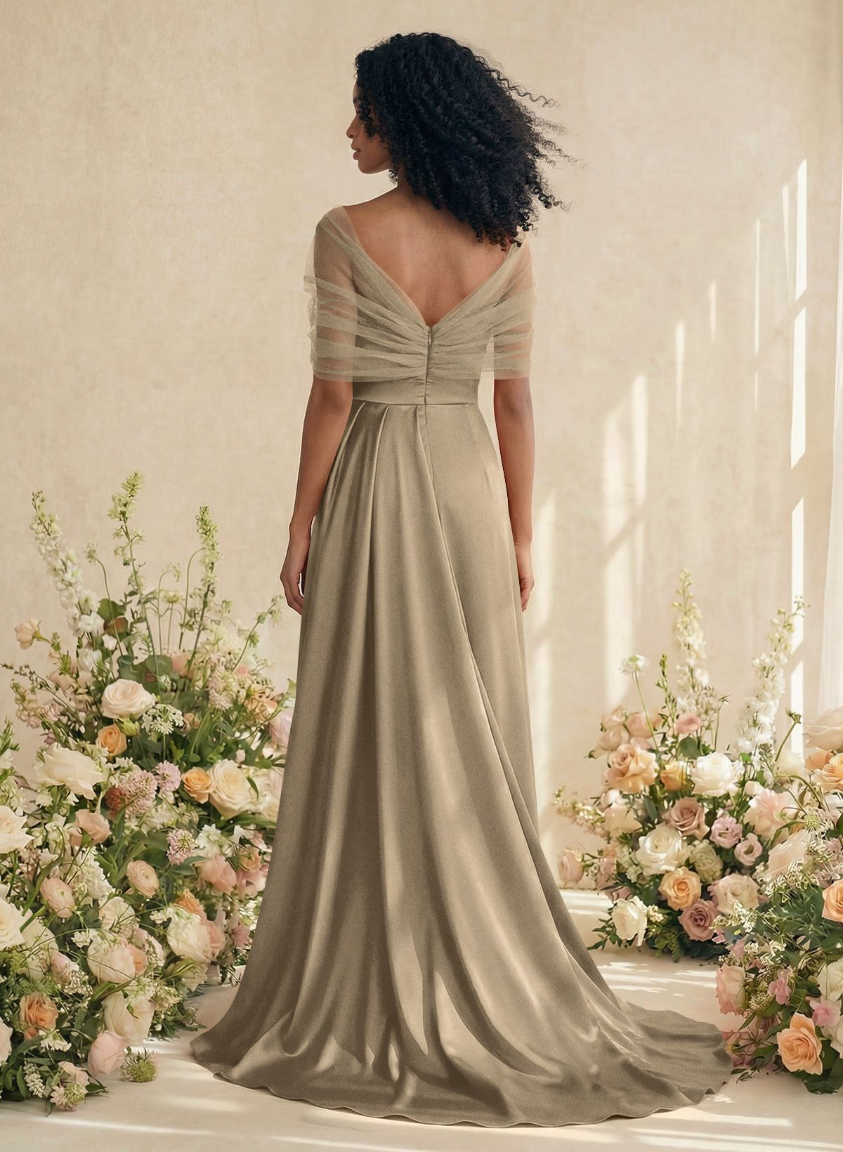 Trumpet/Mermaid Off-The-Shoulder Satin/Tulle Bridesmaid Dresses With Split Front, product image 191