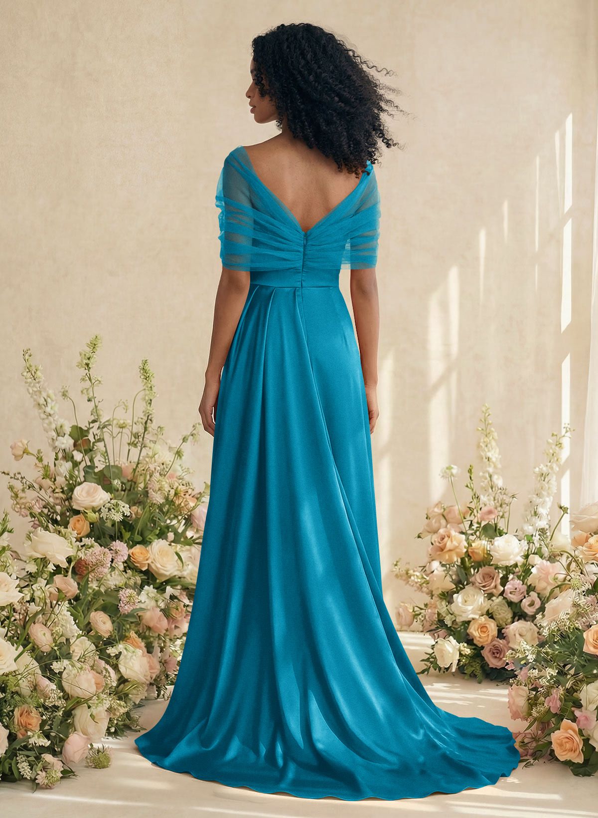 Trumpet/Mermaid Off-The-Shoulder Satin/Tulle Bridesmaid Dresses With Split Front, product image 271