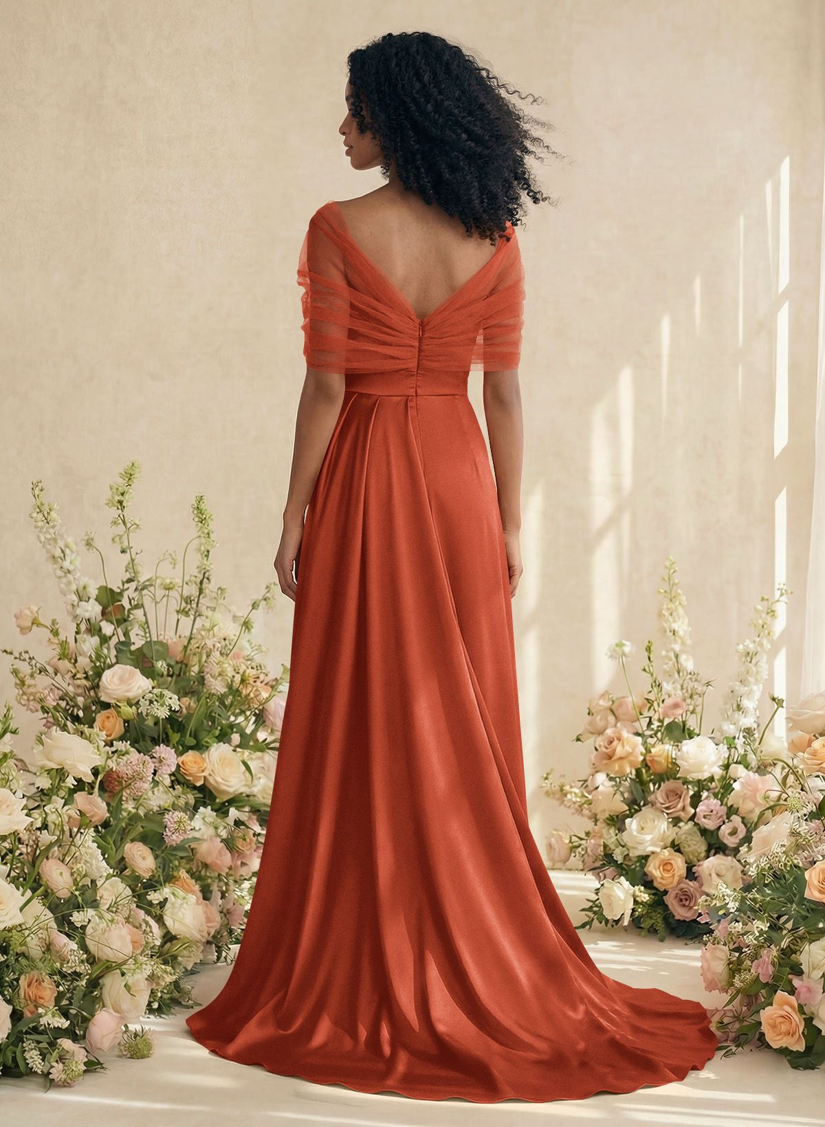 Trumpet/Mermaid Off-The-Shoulder Satin/Tulle Bridesmaid Dresses With Split Front, product image 267
