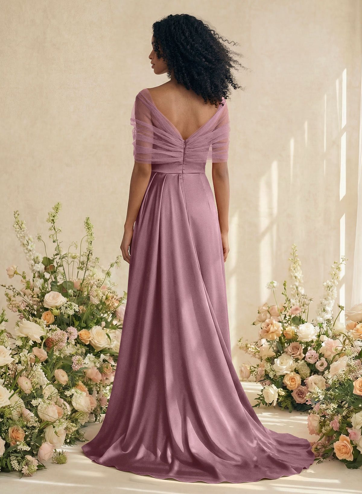 Trumpet/Mermaid Off-The-Shoulder Satin/Tulle Bridesmaid Dresses With Split Front, product image 119