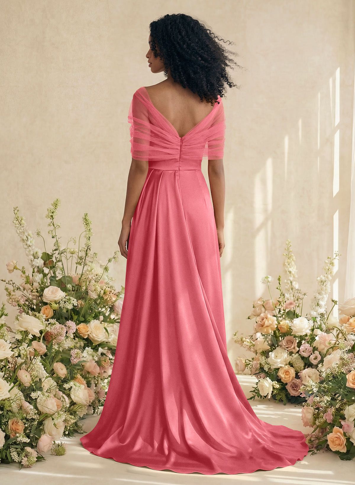 Trumpet/Mermaid Off-The-Shoulder Satin/Tulle Bridesmaid Dresses With Split Front, product image 79