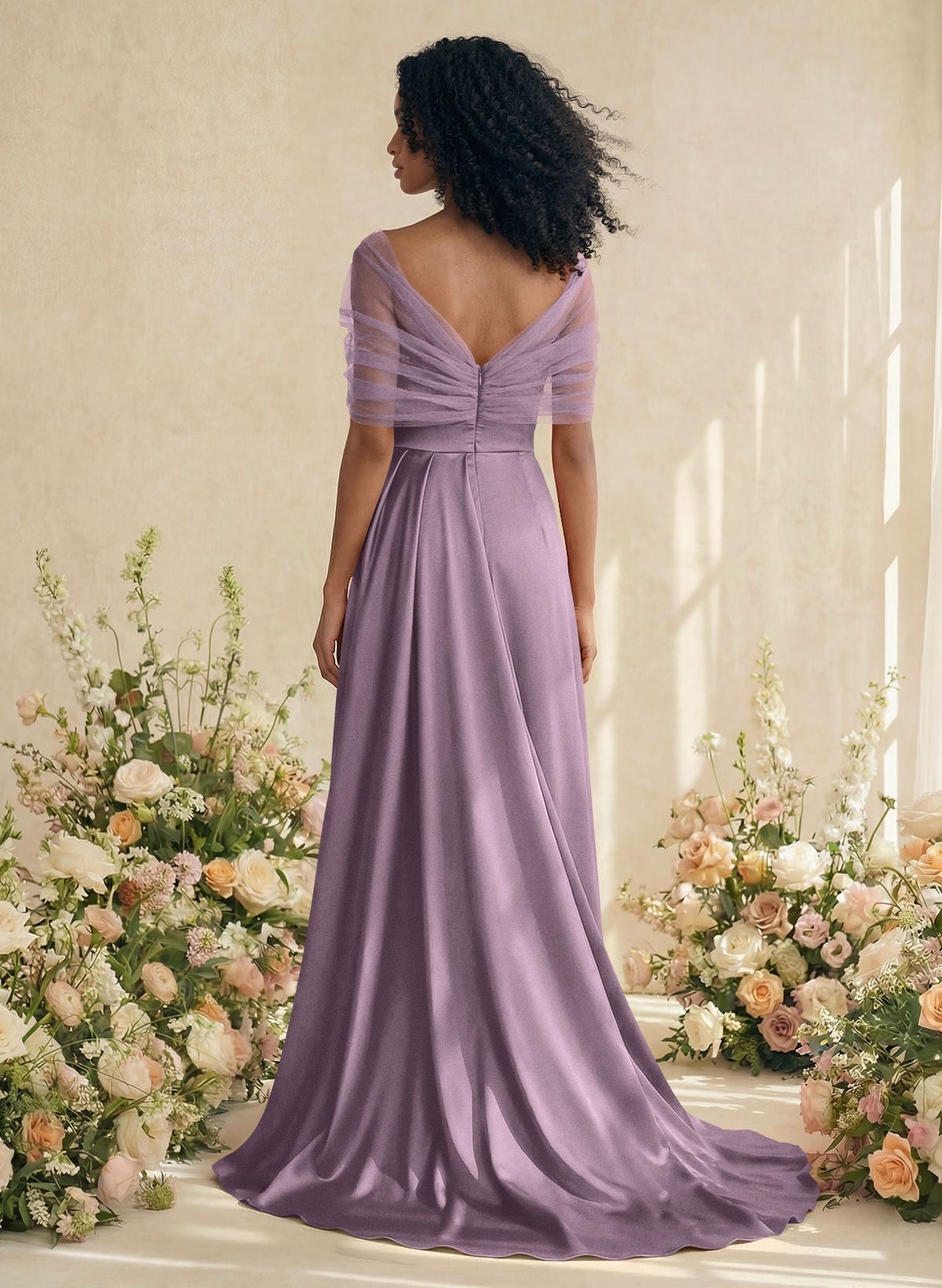 Trumpet/Mermaid Off-The-Shoulder Satin/Tulle Bridesmaid Dresses With Split Front, product image 115