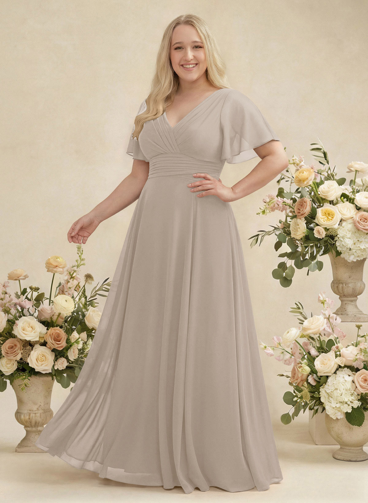 V-Neck Chiffon Bridesmaid Dresses With Short Sleeves, product image 393