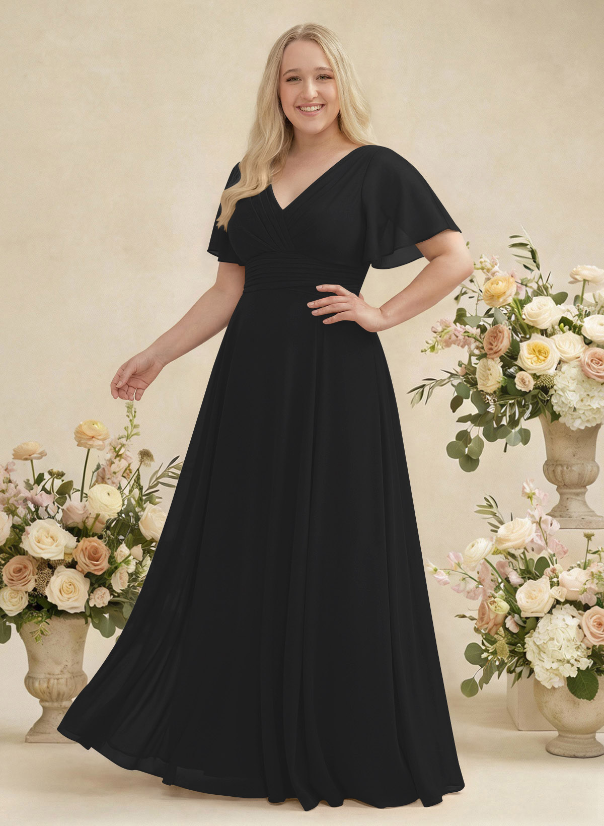 V-Neck Chiffon Bridesmaid Dresses With Short Sleeves, product image 389