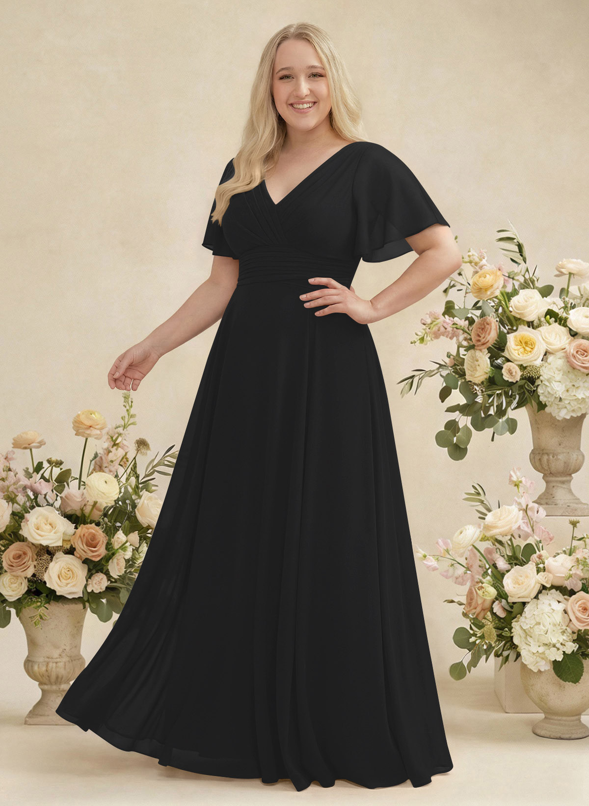 V-Neck Chiffon Bridesmaid Dresses With Short Sleeves, product image 389