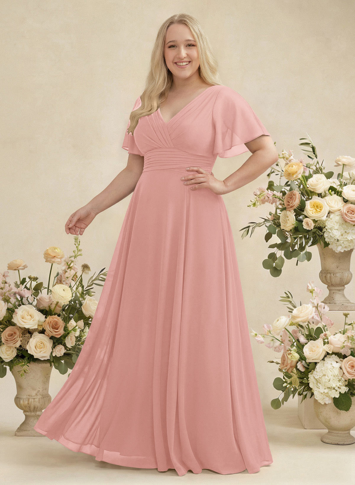 V-Neck Chiffon Bridesmaid Dresses With Short Sleeves, product image 315