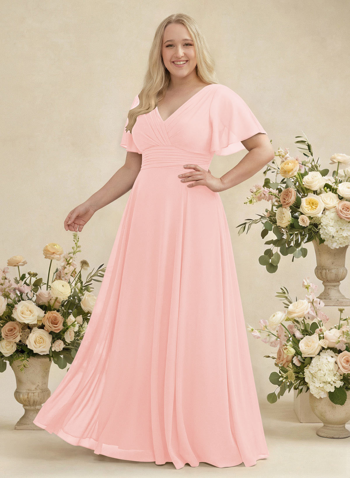 V-Neck Chiffon Bridesmaid Dresses With Short Sleeves, product image 321