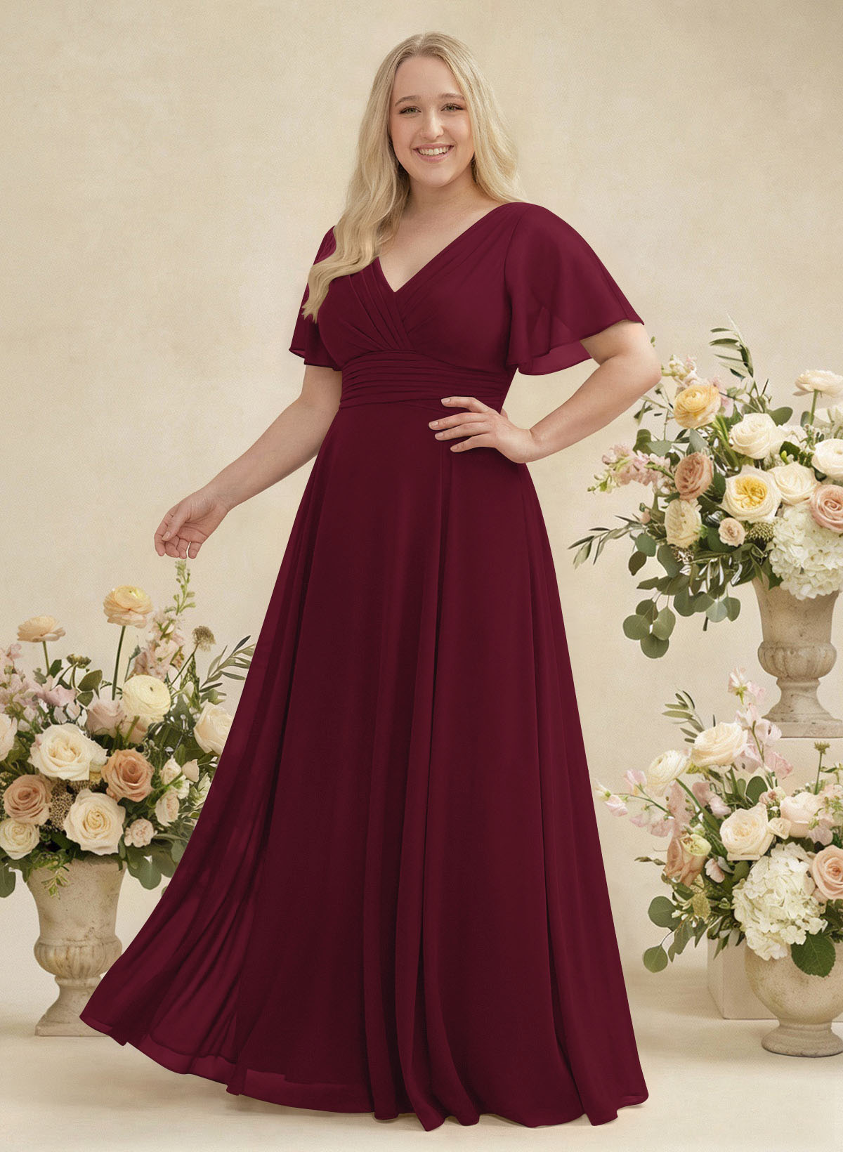 V-Neck Chiffon Bridesmaid Dresses With Short Sleeves, product image 299