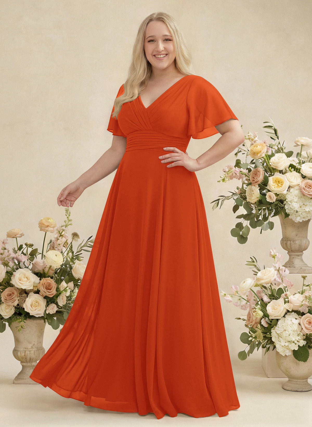 V-Neck Chiffon Bridesmaid Dresses With Short Sleeves, product image 395