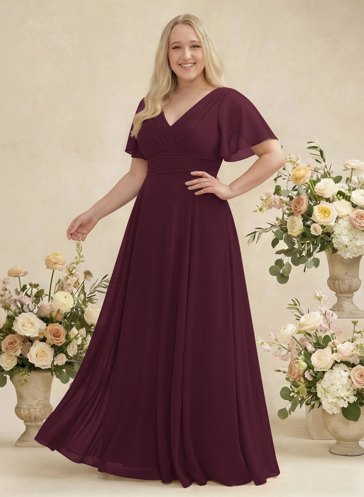 V-Neck Chiffon Bridesmaid Dresses With Short Sleeves, product image 297