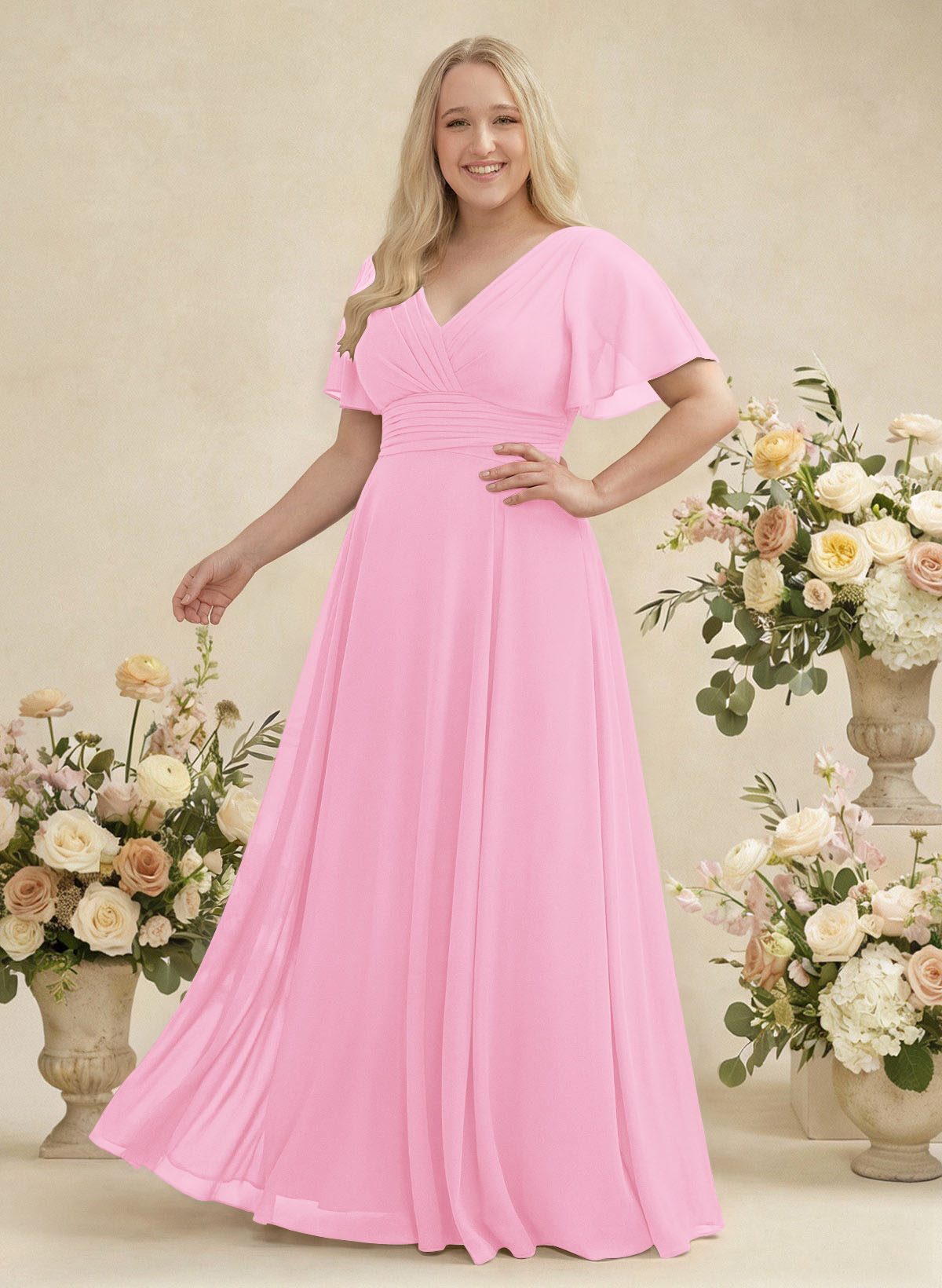 V-Neck Chiffon Bridesmaid Dresses With Short Sleeves, product image 323