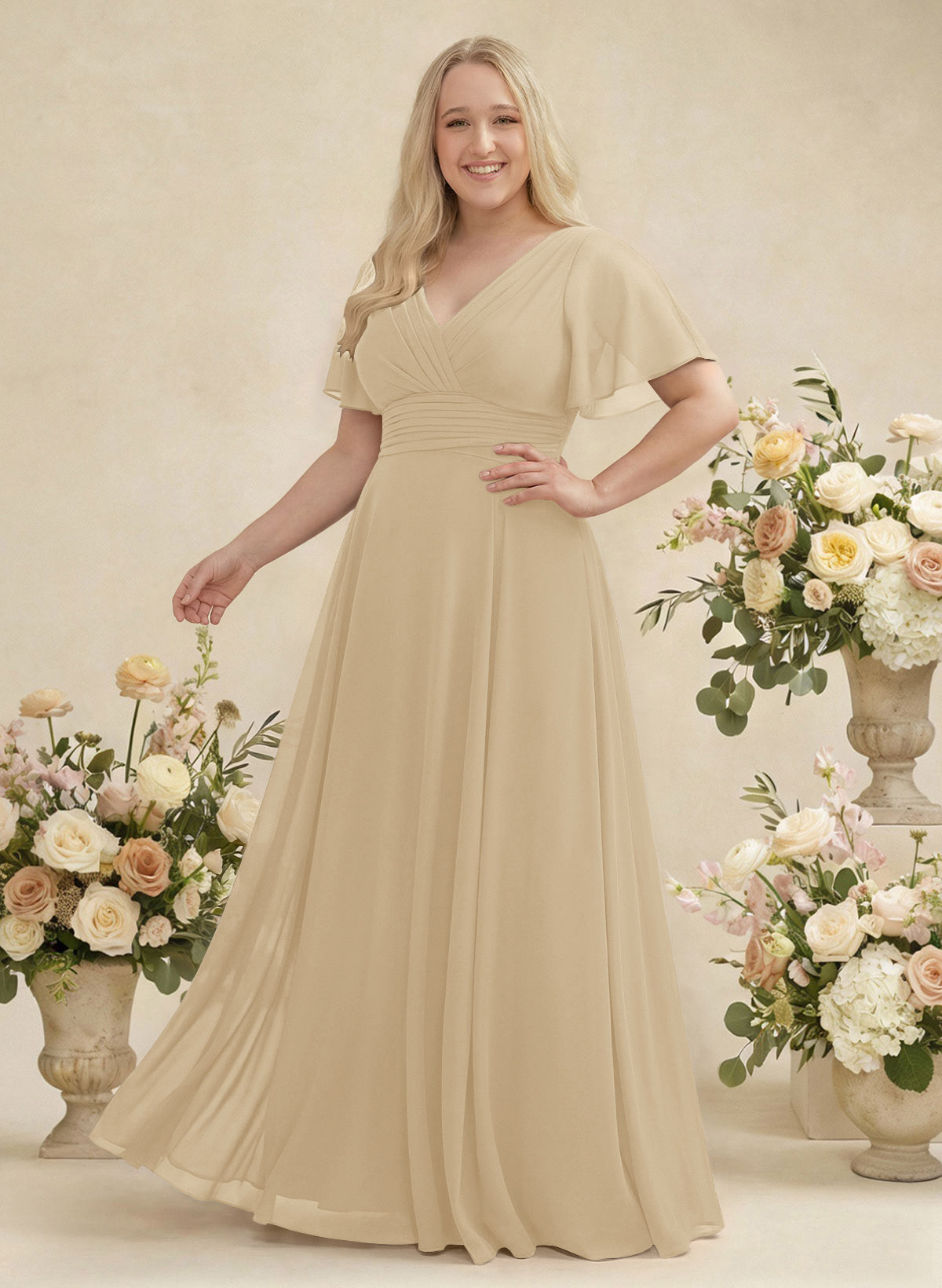 V-Neck Chiffon Bridesmaid Dresses With Short Sleeves, product image 367