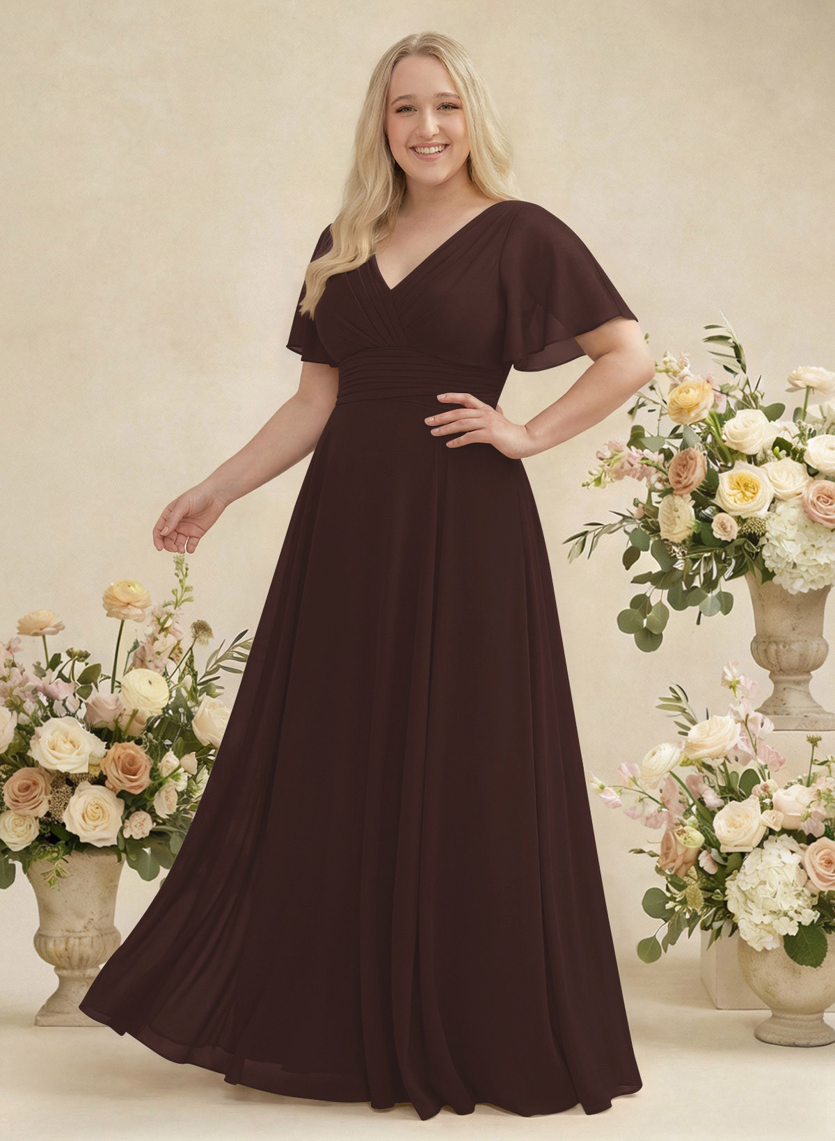V-Neck Chiffon Bridesmaid Dresses With Short Sleeves, product image 379