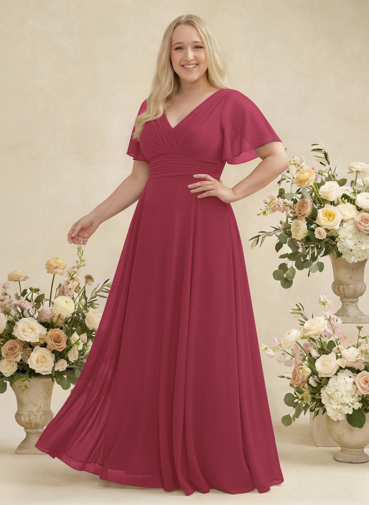 V-Neck Chiffon Bridesmaid Dresses With Short Sleeves, product image 301