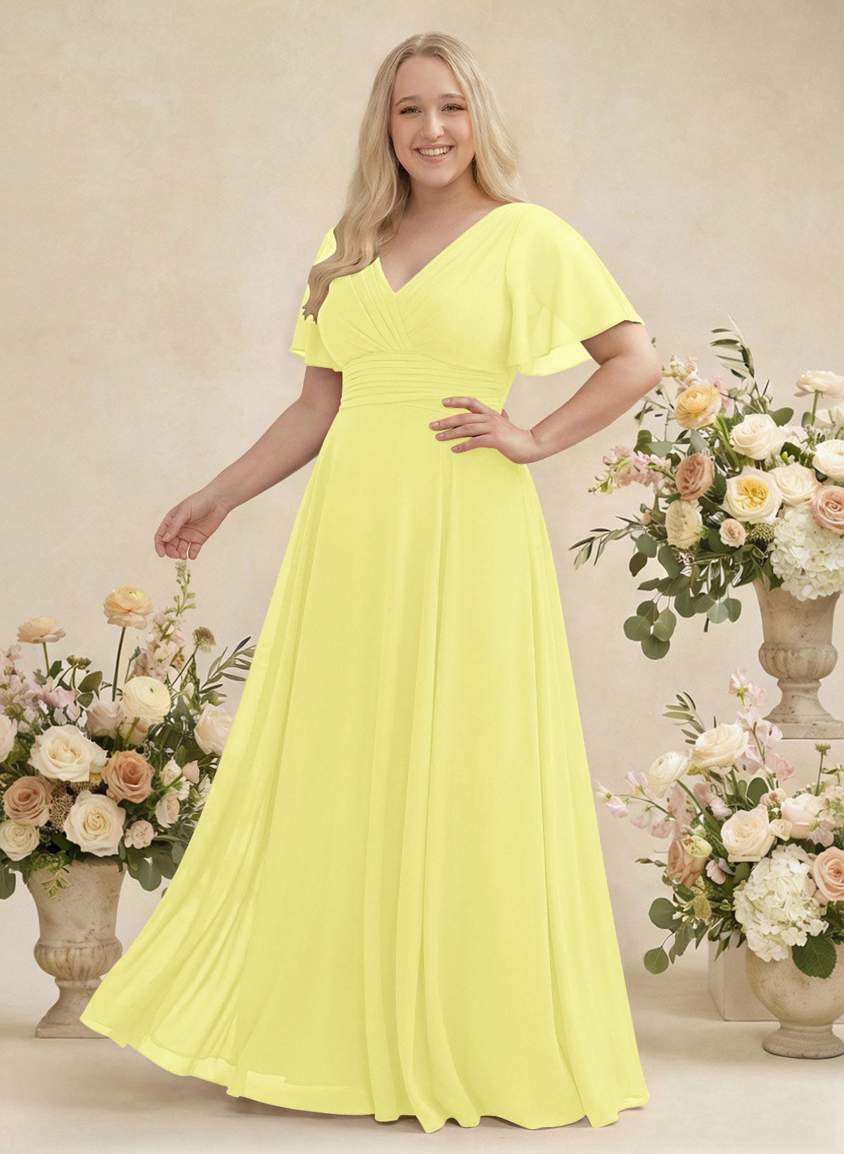 V-Neck Chiffon Bridesmaid Dresses With Short Sleeves, product image 371