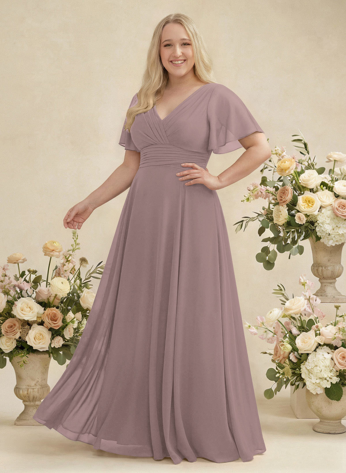 V-Neck Chiffon Bridesmaid Dresses With Short Sleeves, product image 325