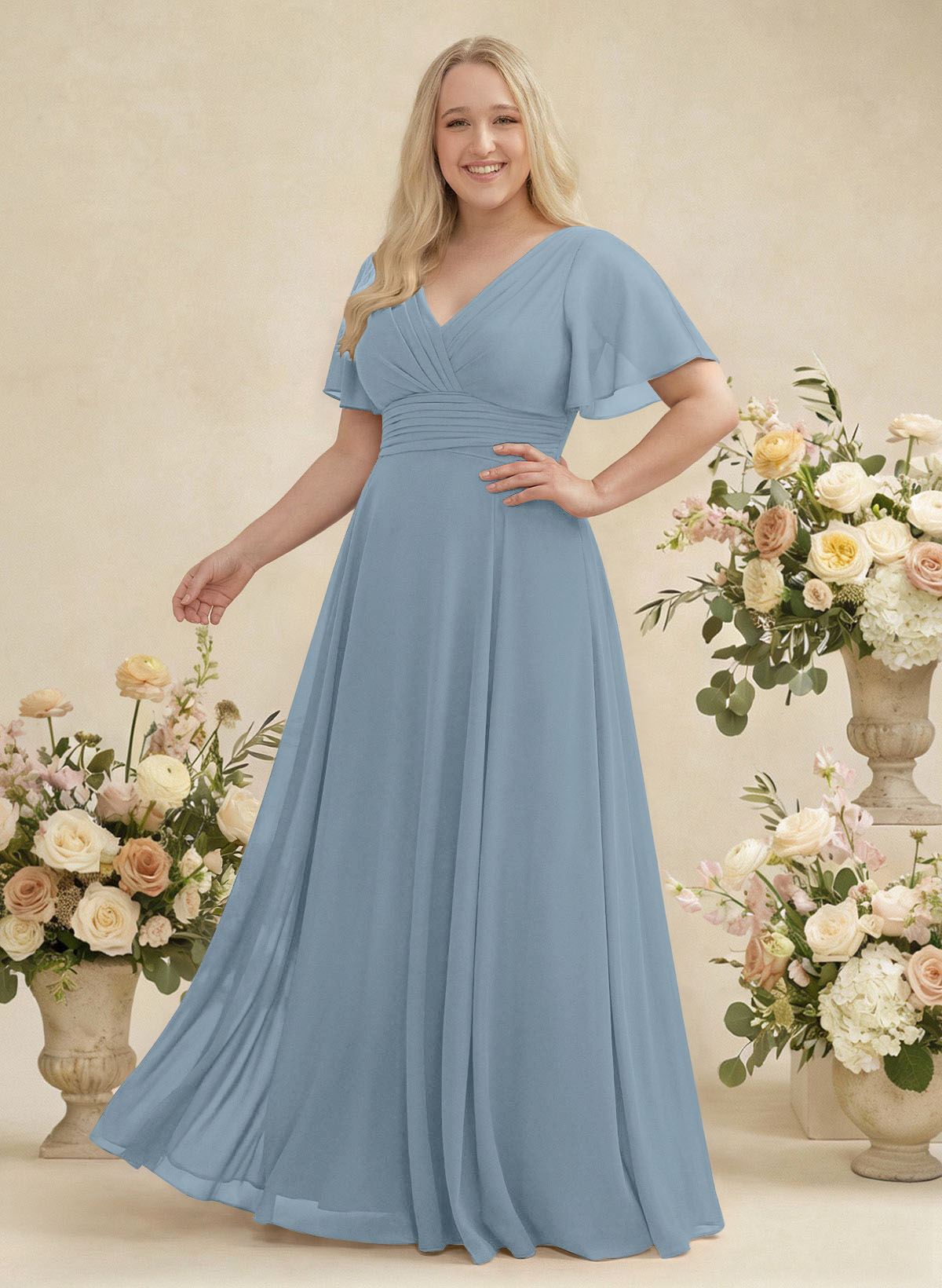 V-Neck Chiffon Bridesmaid Dresses With Short Sleeves, product image 277