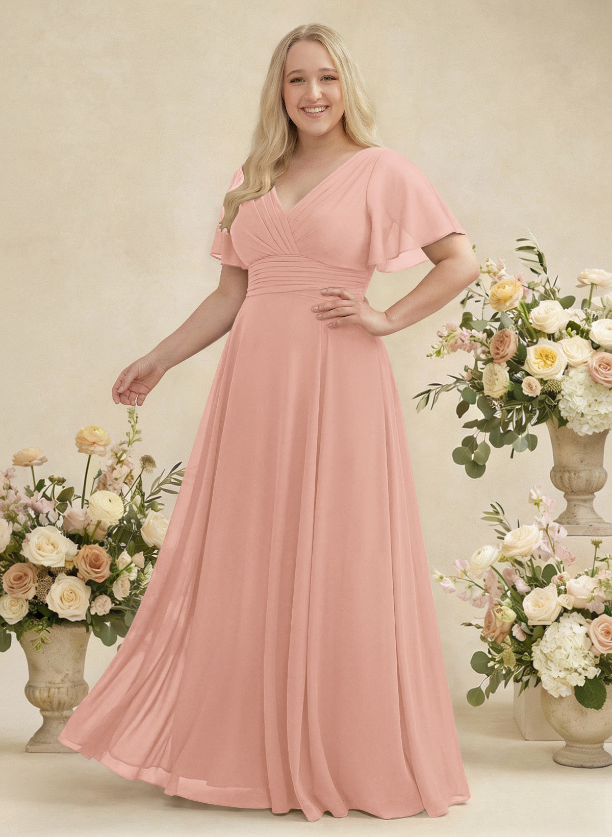 V-Neck Chiffon Bridesmaid Dresses With Short Sleeves, product image 311