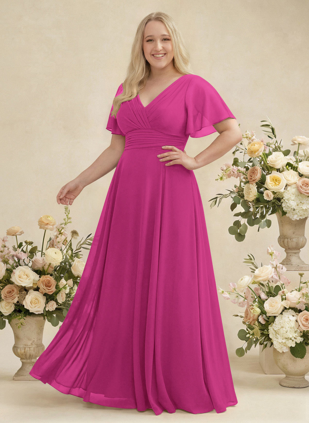 V-Neck Chiffon Bridesmaid Dresses With Short Sleeves, product image 347