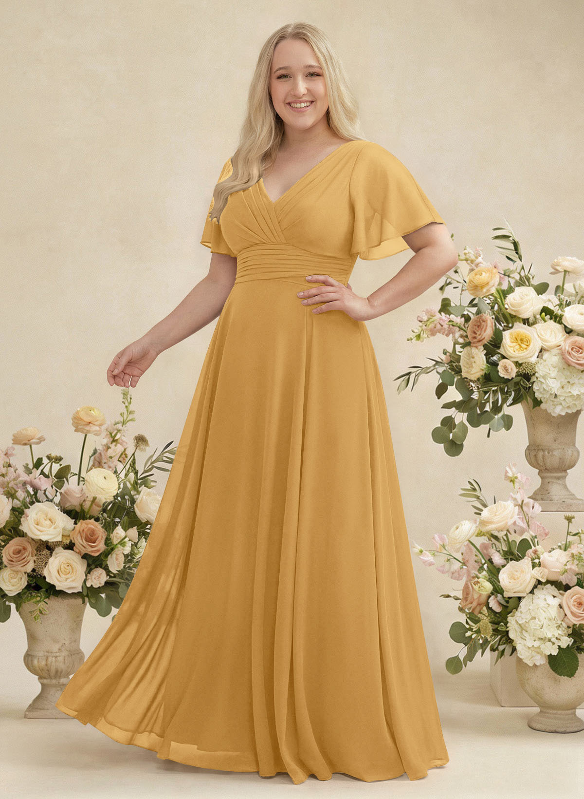 V-Neck Chiffon Bridesmaid Dresses With Short Sleeves, product image 373