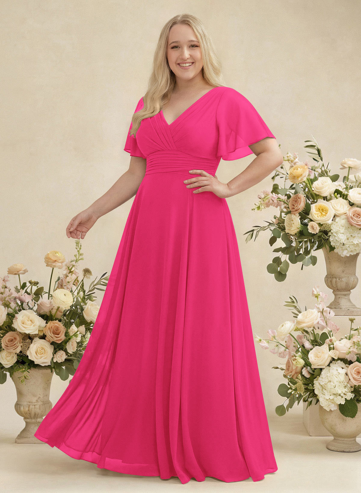 V-Neck Chiffon Bridesmaid Dresses With Short Sleeves, product image 345