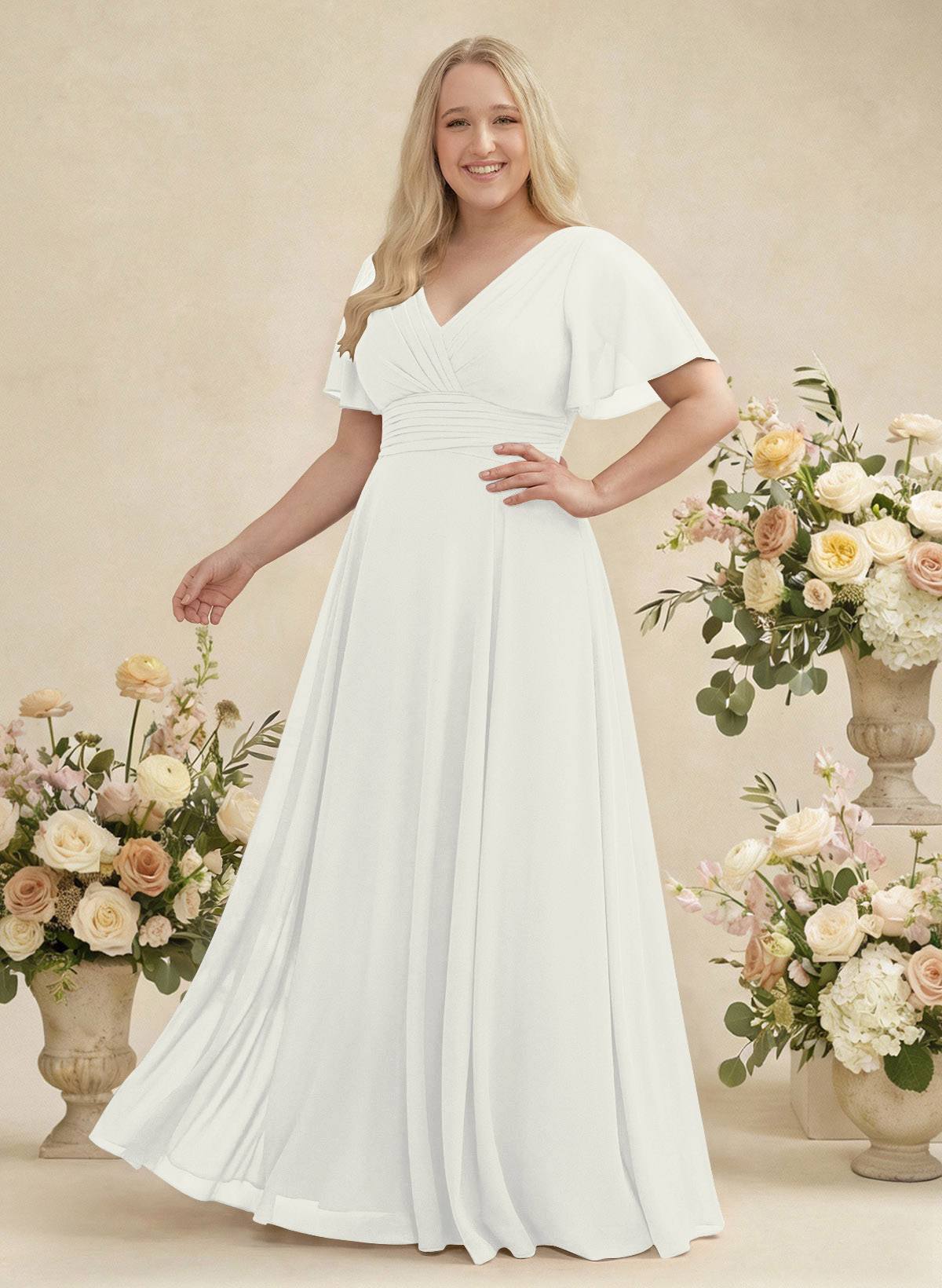V-Neck Chiffon Bridesmaid Dresses With Short Sleeves, product image 381