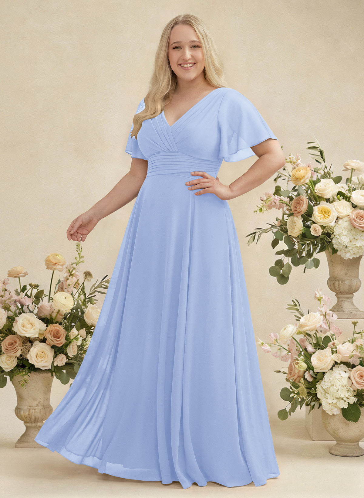 V-Neck Chiffon Bridesmaid Dresses With Short Sleeves, product image 335
