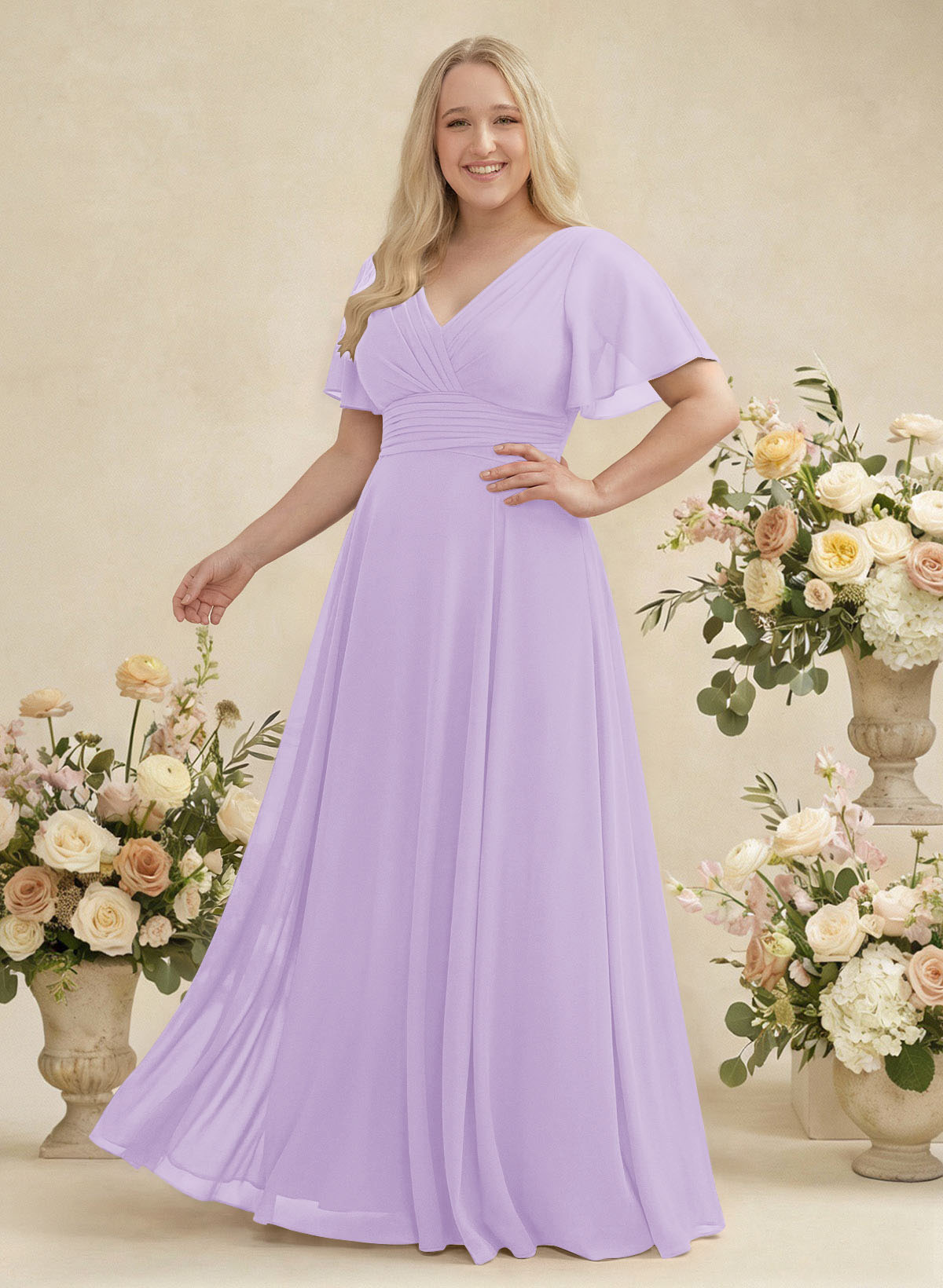 V-Neck Chiffon Bridesmaid Dresses With Short Sleeves, product image 333