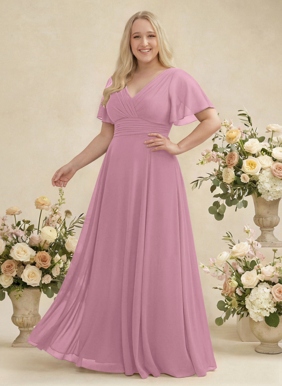 V-Neck Chiffon Bridesmaid Dresses With Short Sleeves, product image 331