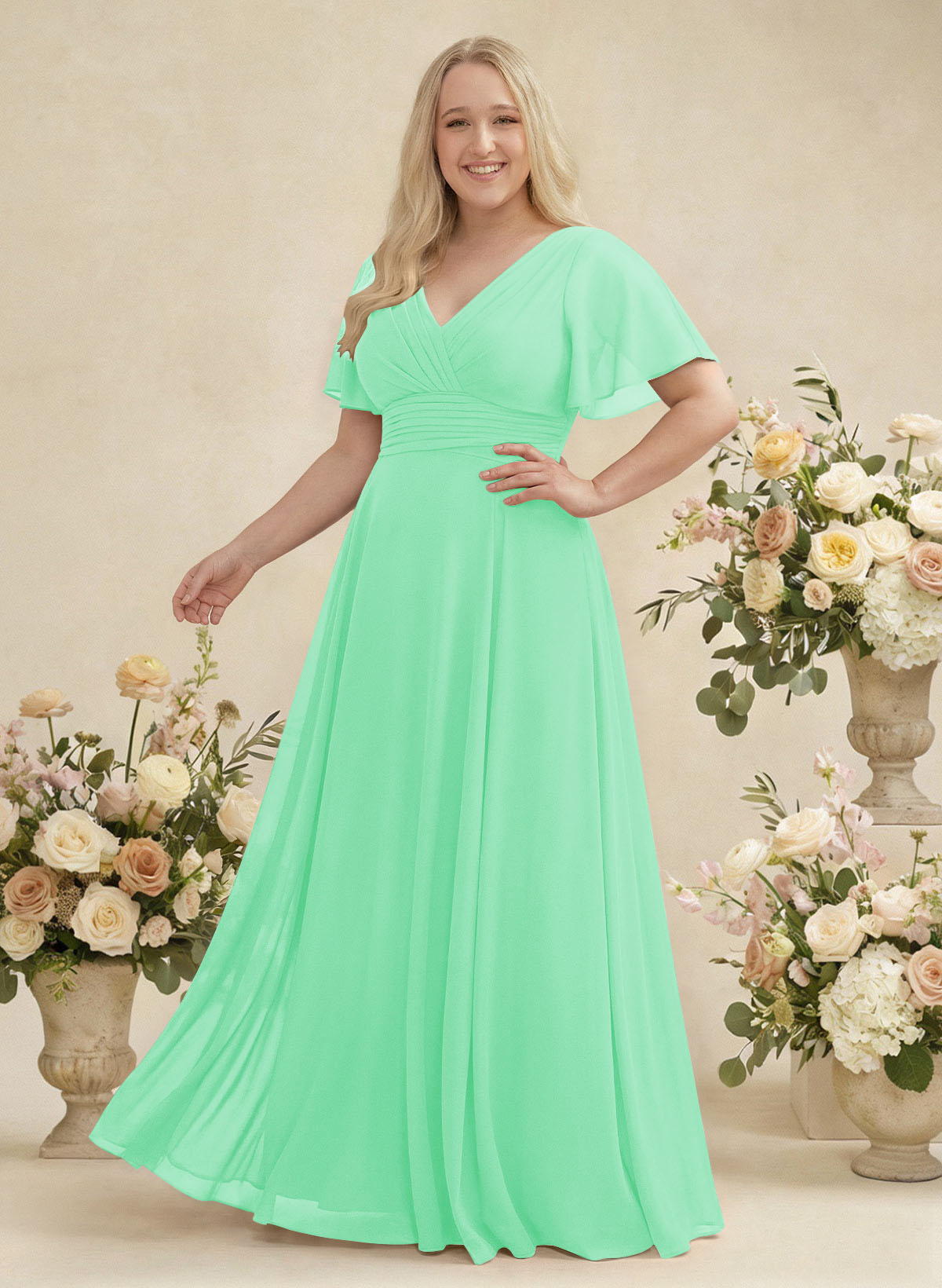 V-Neck Chiffon Bridesmaid Dresses With Short Sleeves, product image 363