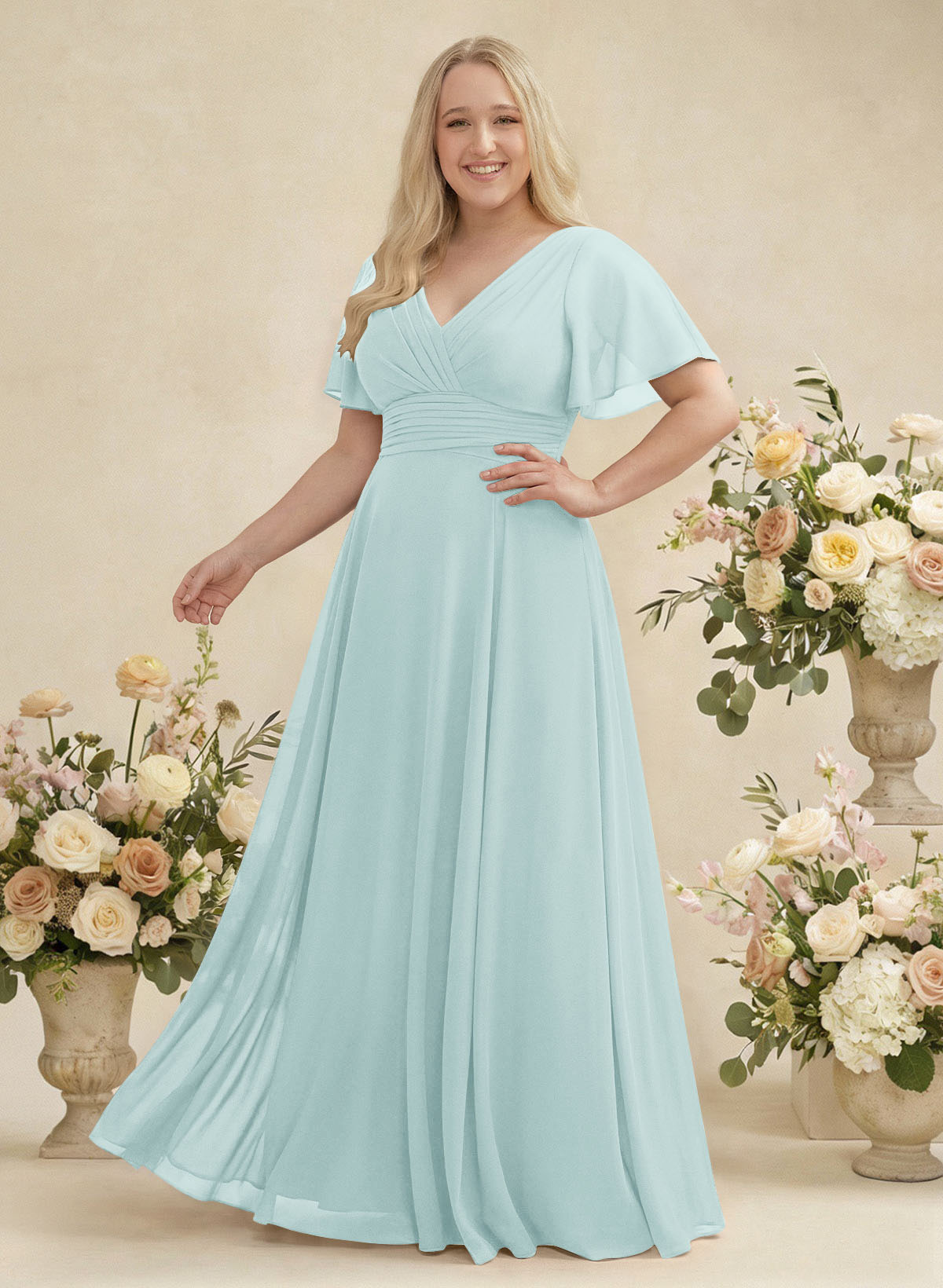 V-Neck Chiffon Bridesmaid Dresses With Short Sleeves, product image 295