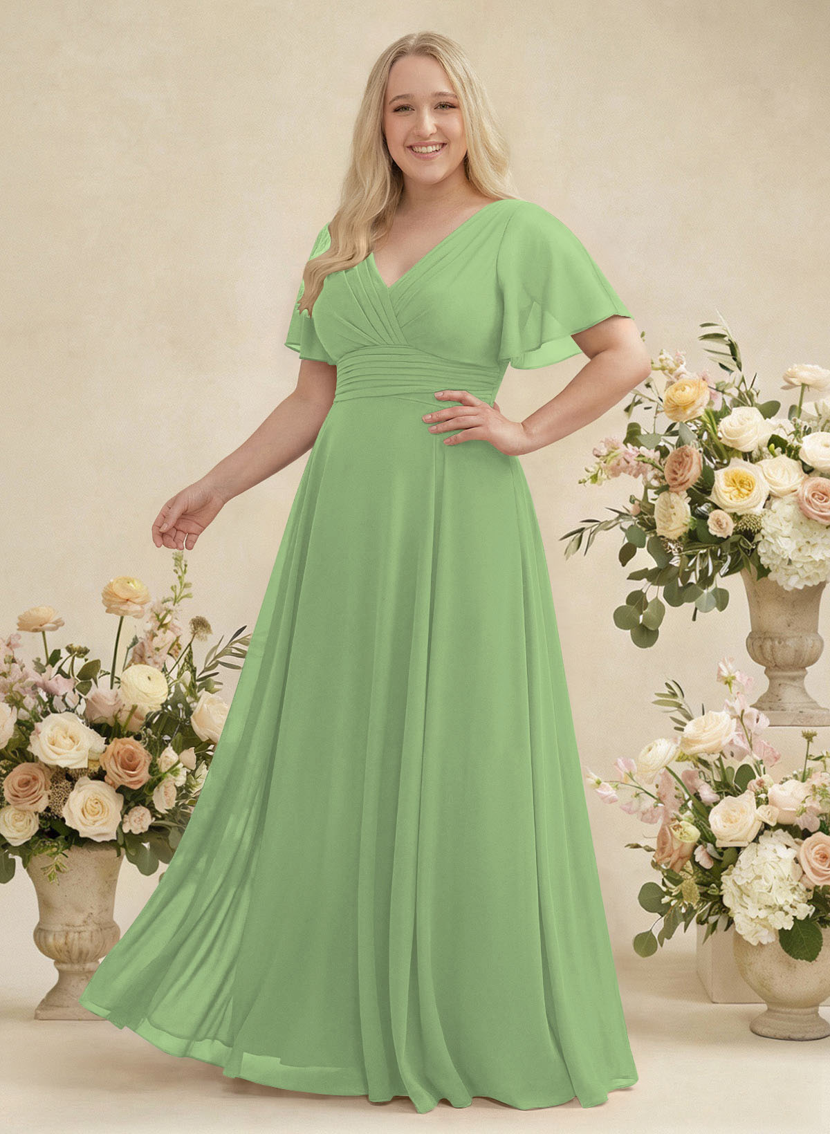 V-Neck Chiffon Bridesmaid Dresses With Short Sleeves, product image 403