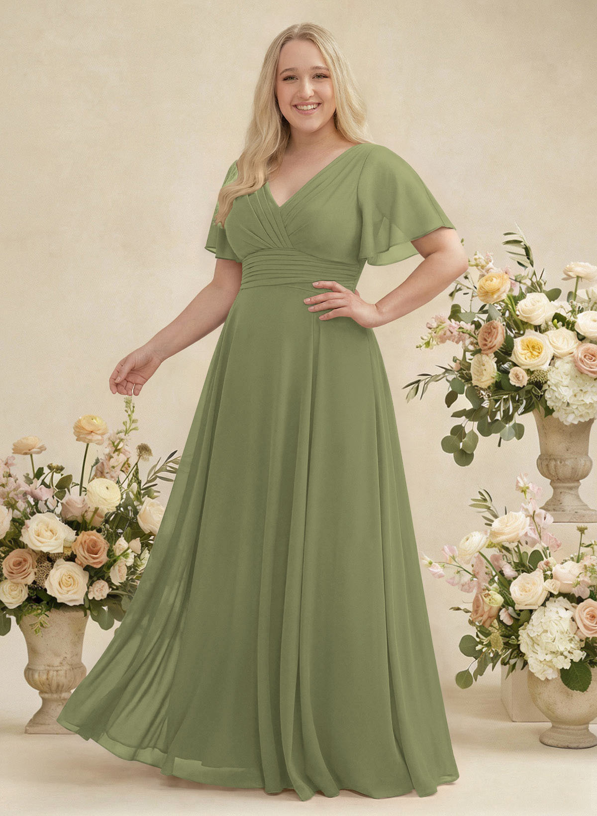 V-Neck Chiffon Bridesmaid Dresses With Short Sleeves, product image 391